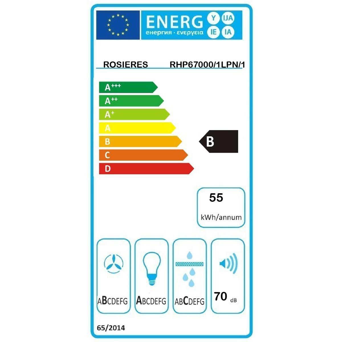 Rosieres Hotte décorative murale 60cm 70db 620m3/h noir - rhp67000/1lpn/1