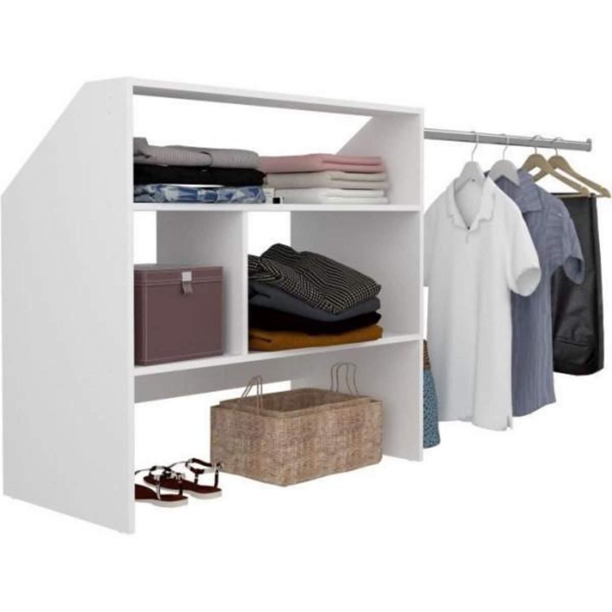 MARKET24 Kit dressing sous comble ARTIC EKIPA - Décor mélaminé blanc - 1 penderie - L197 x P50 x H94 cm