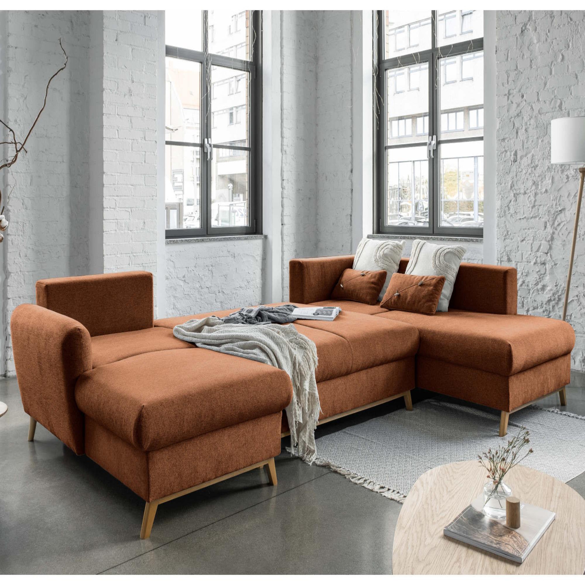Voir la diapositive 3 : BEST MOBILIER Lagom - canapé d'angle panoramique - convertible - avec coffre - en tissu - 7 places - droit