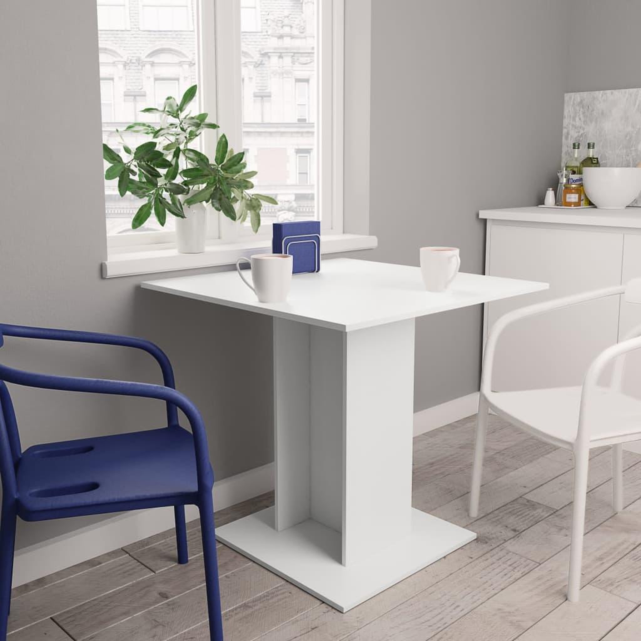 Voir la diapositive 1 : VIDAXL Table a manger Blanc 80x80x75 cm bois d'ingenierie