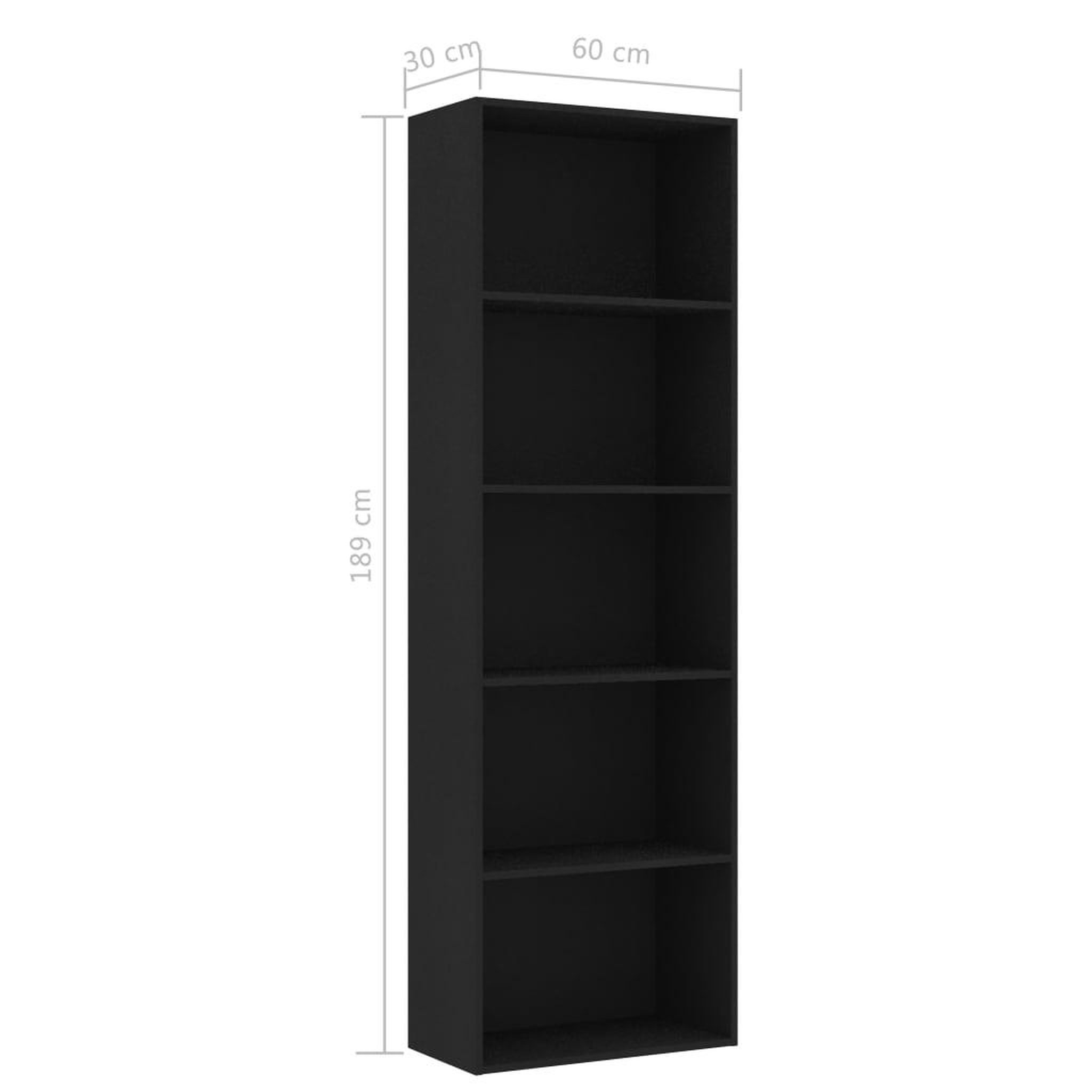 Voir la diapositive 6 : VIDAXL Bibliotheque a 5 niveaux Noir 60x30x189 cm Bois d'ingenierie