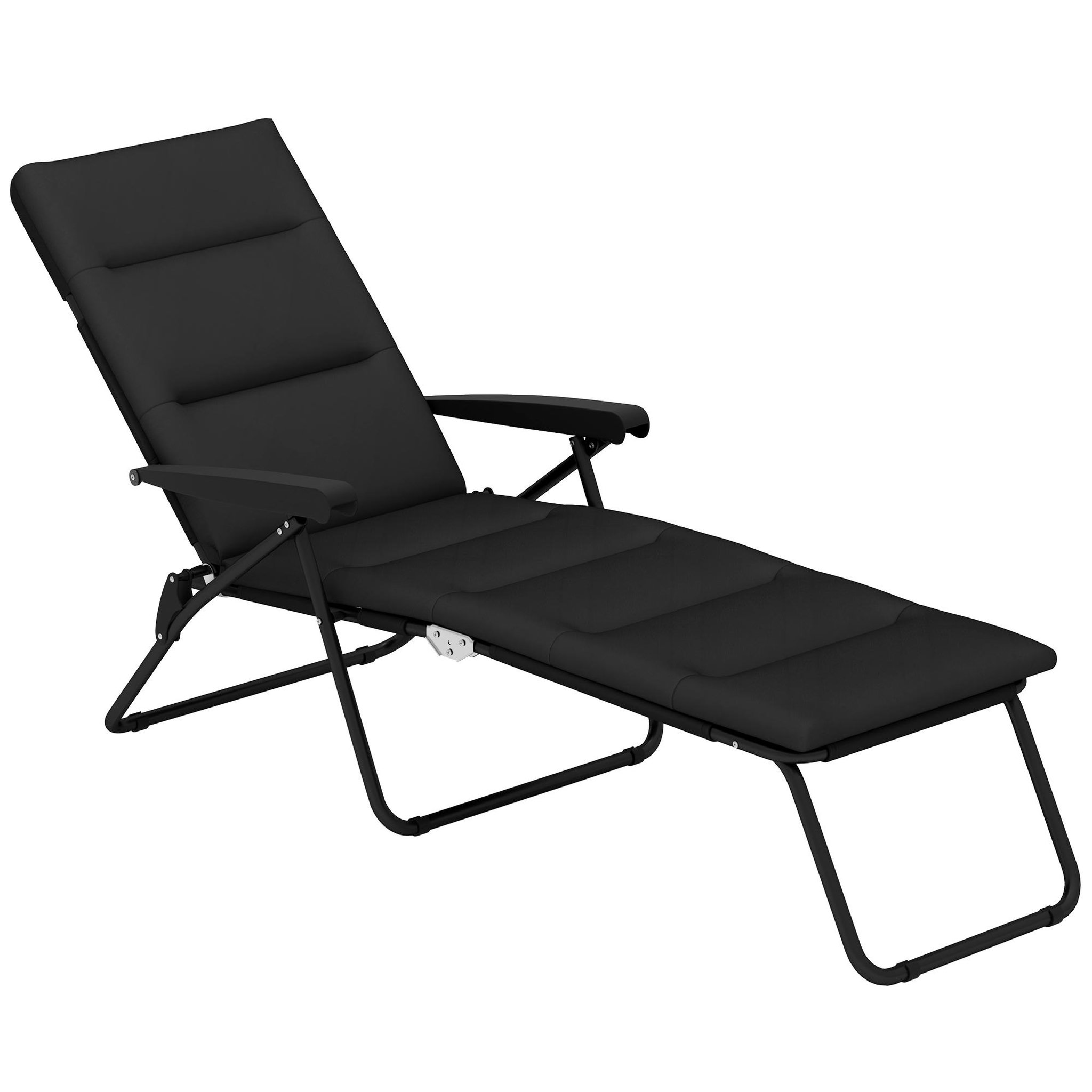 OUTSUNNY Bain de soleil pliable transat inclinable 6 positions grand confort avec matelas + accoudoirs acier polyester noir