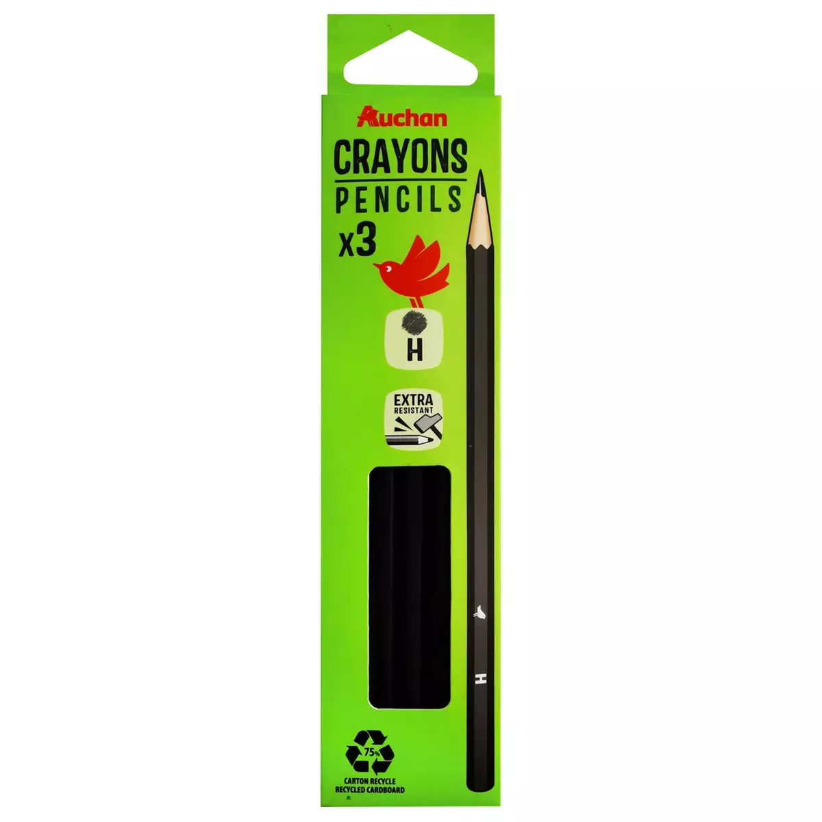 AUCHAN Lot de 3 crayons graphite H