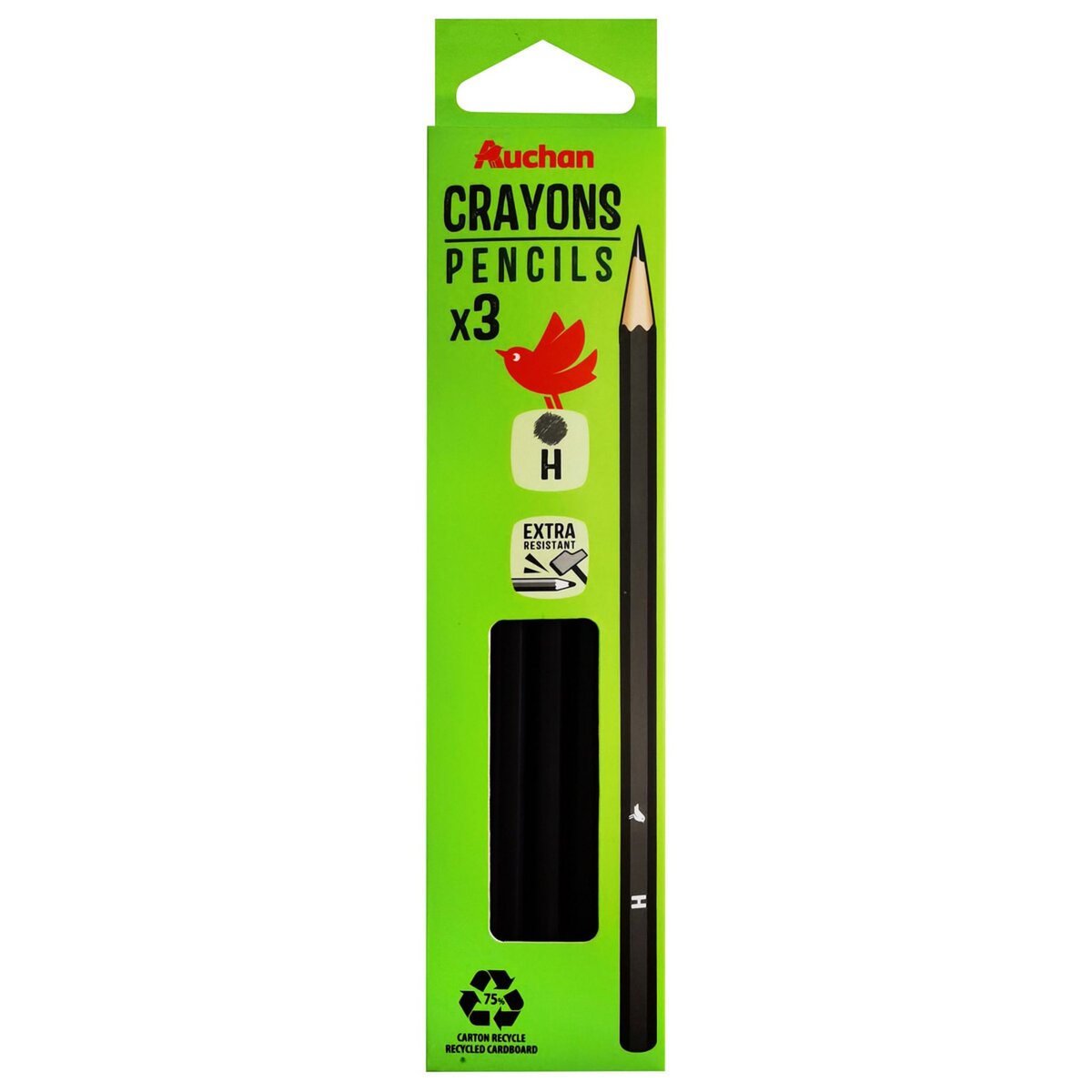 AUCHAN Lot de 3 crayons graphite H
