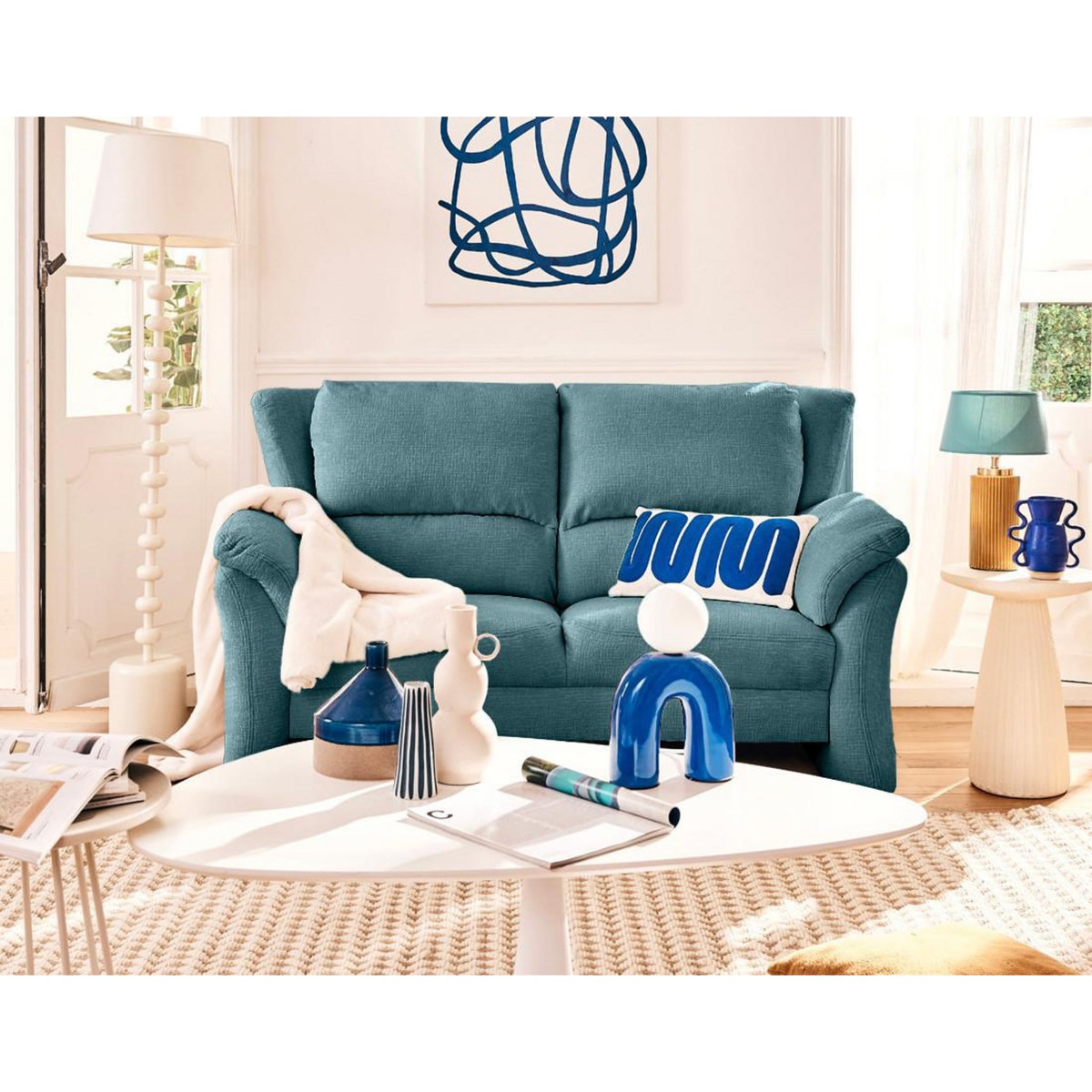 LISA DESIGN Bastille - canapé droit 2 places en tissu velours relief