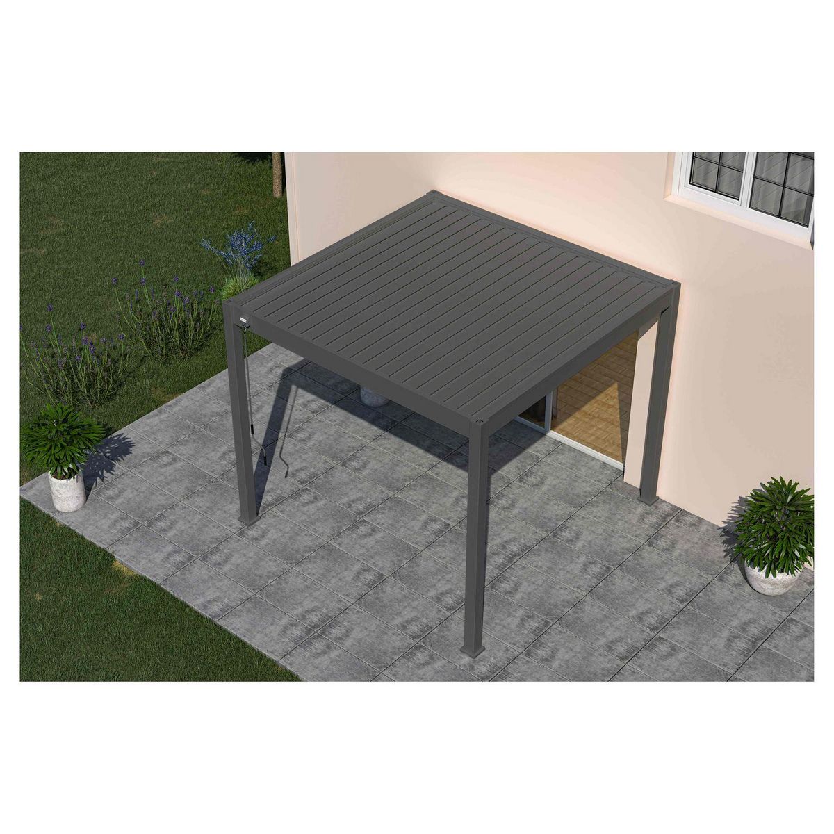 OMBREA Pergola bioclimatique - Autoportante -Aluminium Anthracite -3 x 3m OMBREA