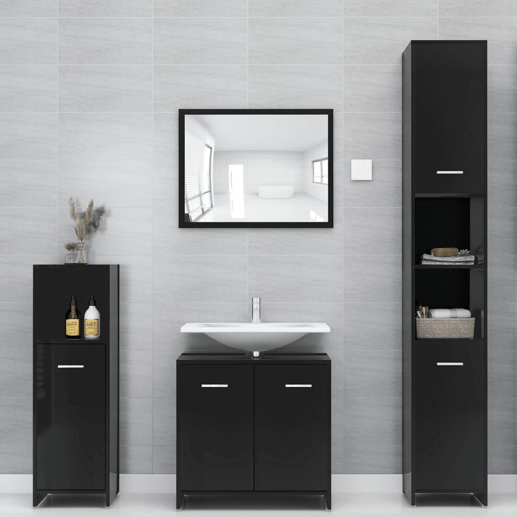 Voir la diapositive 3 : VIDAXL Ensemble de meubles de salle de bain 3 pcs Noir Bois ingenierie