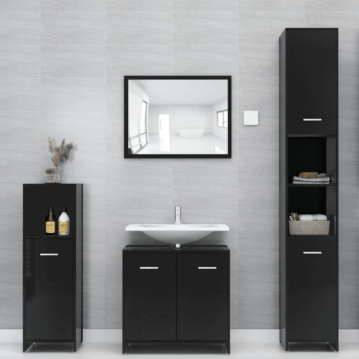 VIDAXL Ensemble de meubles de salle de bain 3 pcs Noir Bois ingenierie