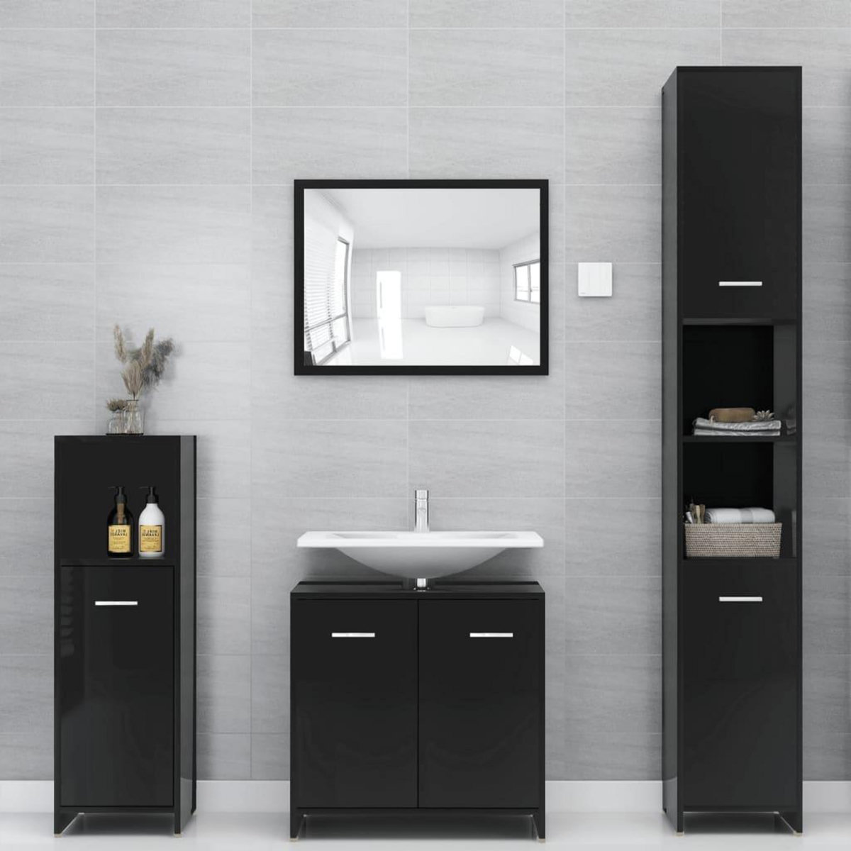 VIDAXL Ensemble de meubles de salle de bain 3 pcs Noir Bois ingenierie