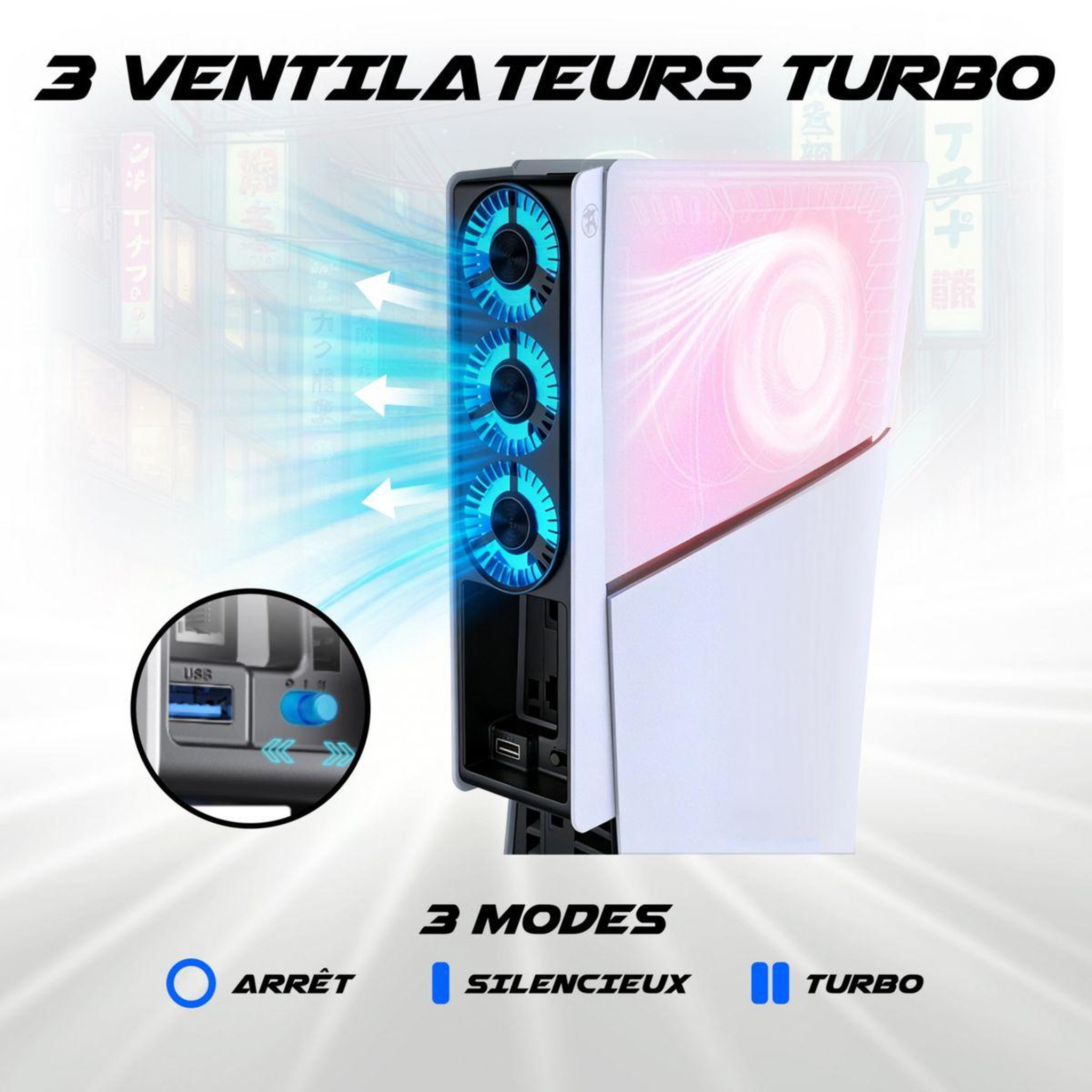 Voir la diapositive 4 : AKUMA Support console ventilateur cyber w02 led