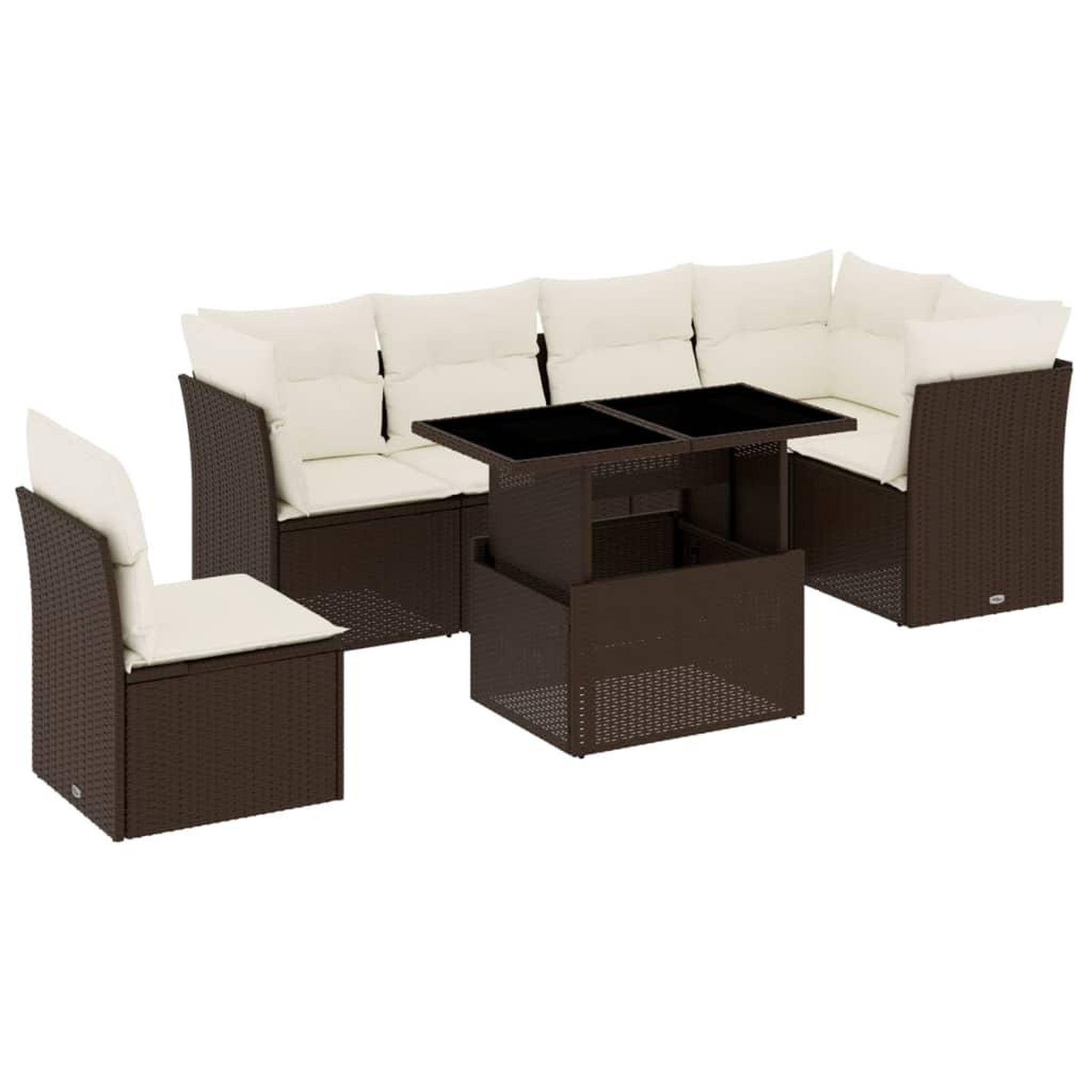 Voir la diapositive 2 : VIDAXL Salon de jardin avec coussins 7 pcs marron resine tressee