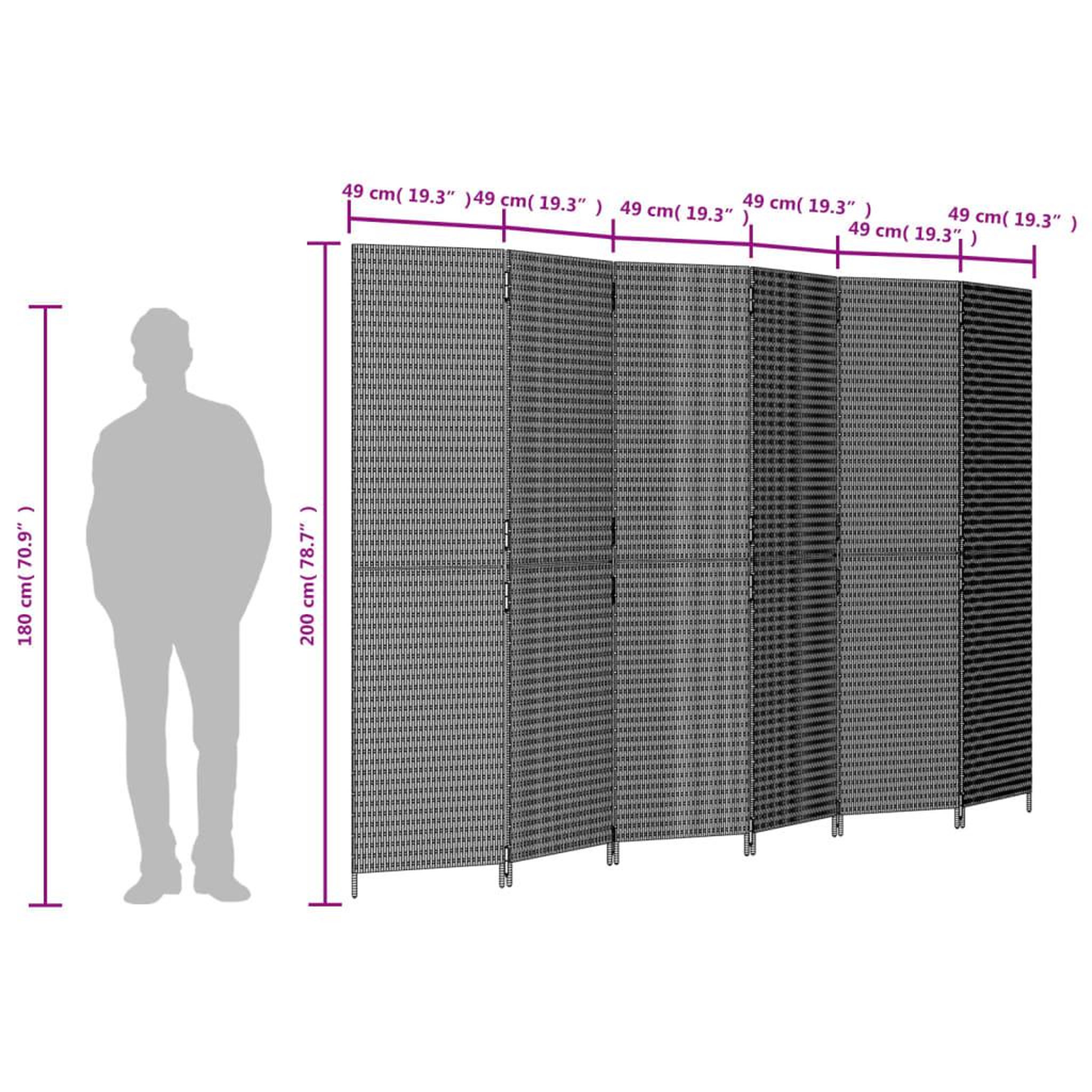 Voir la diapositive 6 : VIDAXL Cloison de separation 6 panneaux gris resine tressee