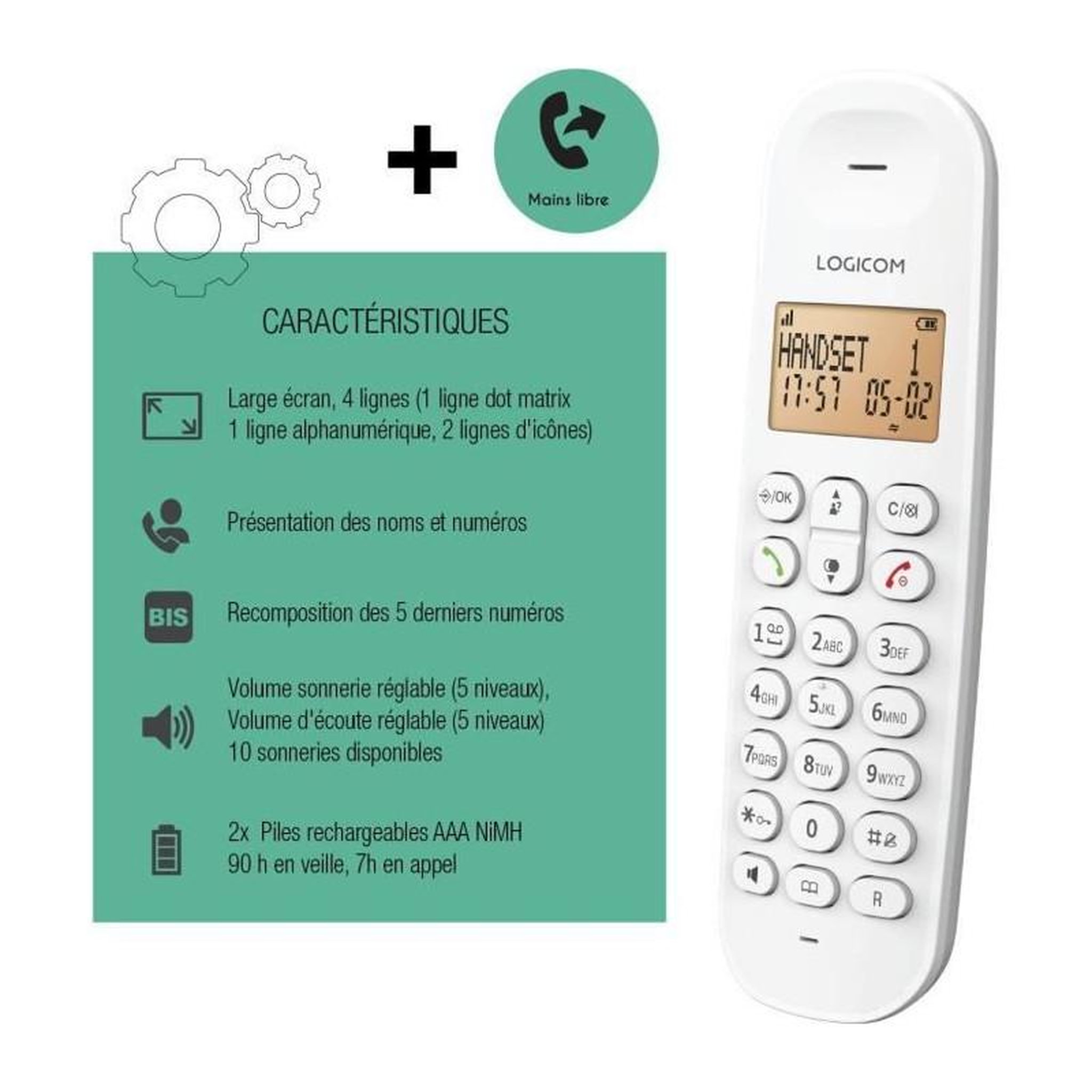 Voir la diapositive 6 : Logicom Téléphone sans fil iloa 150 solo blanc