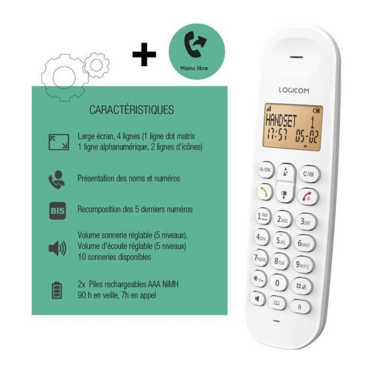 Logicom Téléphone sans fil Iloa 150 Solo Blanc