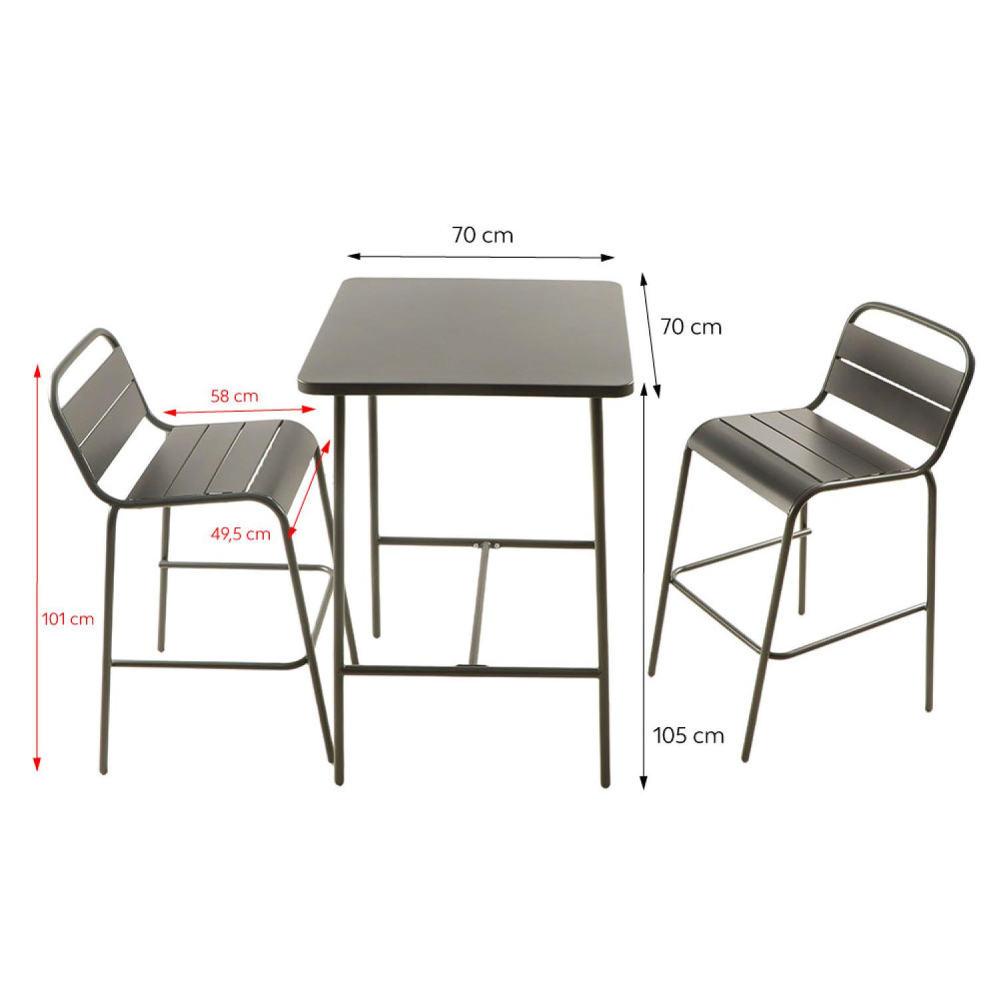 Voir la diapositive 3 : CONCEPT USINE Ensemble table de bar et 2 chaises hautes d'extérieur gris foncé bergame