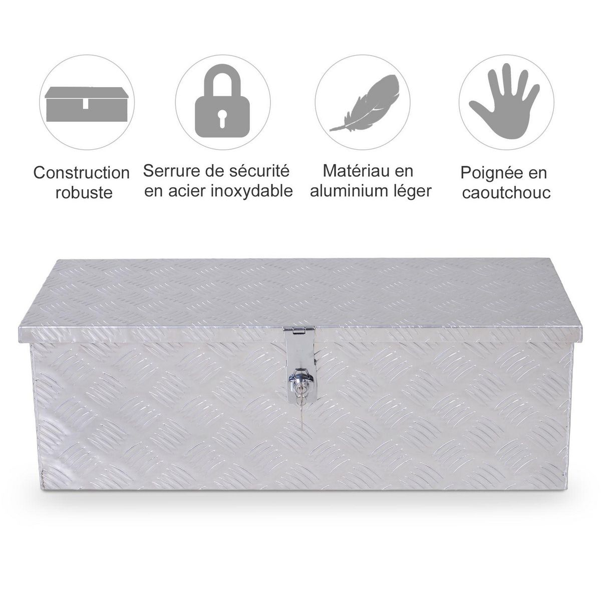 HOMCOM Boite de rangement - boîte à outils en aluminium - caisse à outil alu. verrouillage clé