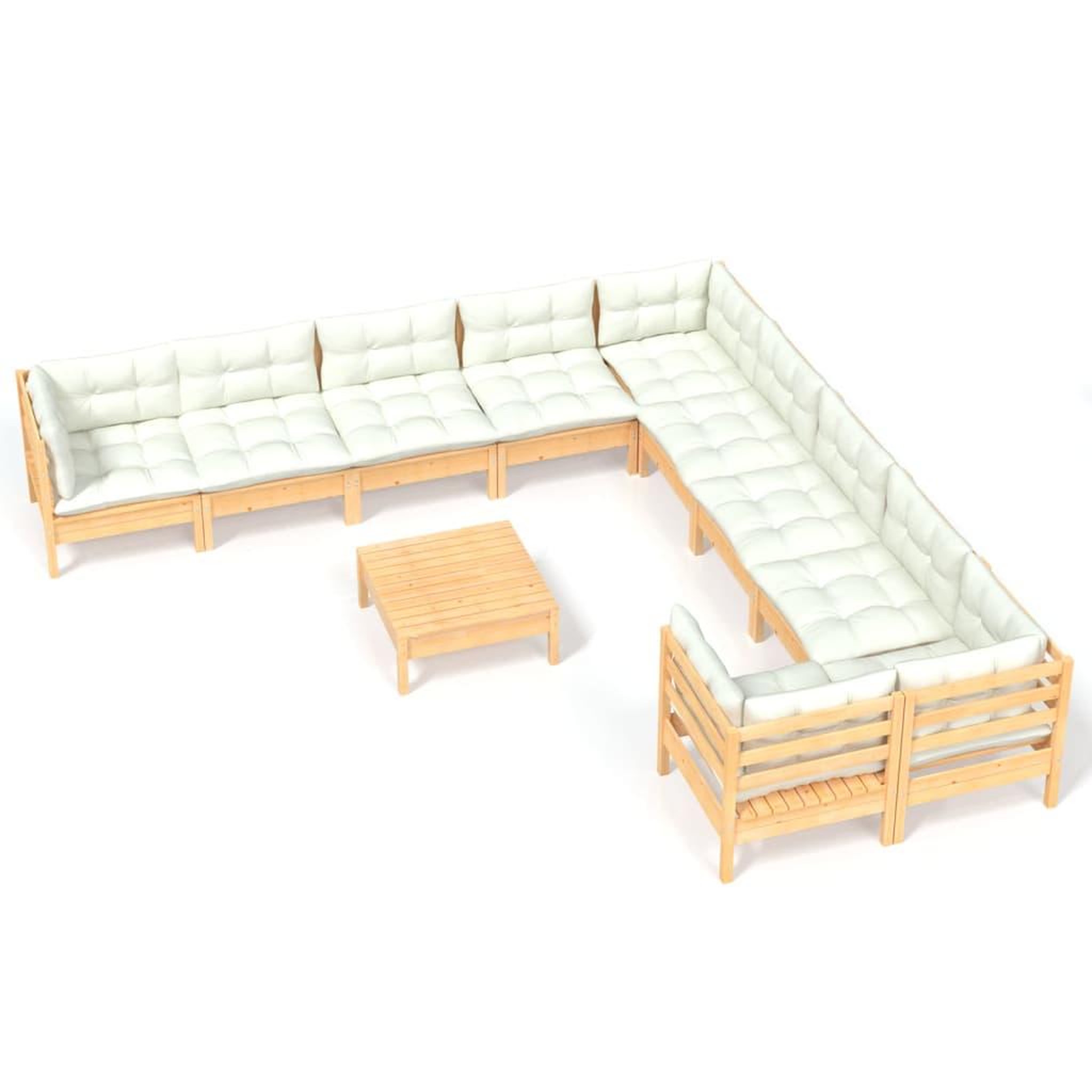 Voir la diapositive 2 : VIDAXL Salon de jardin 11 pcs avec coussins creme bois de pin