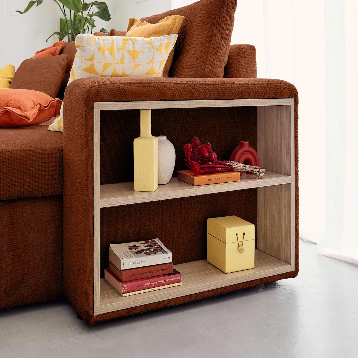 BEST MOBILIER California - canapé d'angle réversible 4 places - convertible avec coffre, étagère et poufs - en velours texturé