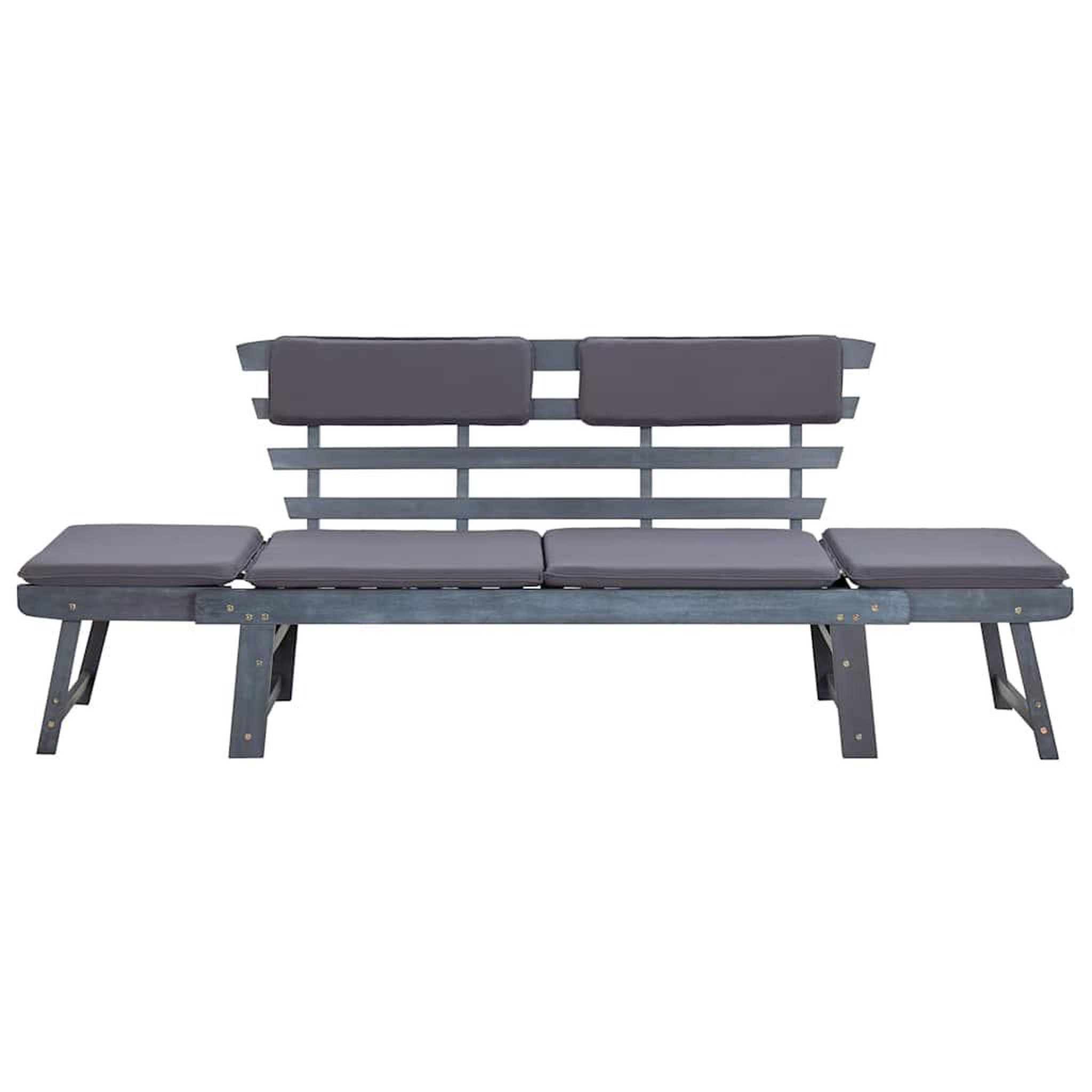 Voir la diapositive 4 : VIDAXL Banc de jardin avec coussins 2-en-1 190 cm Gris Bois d'acacia