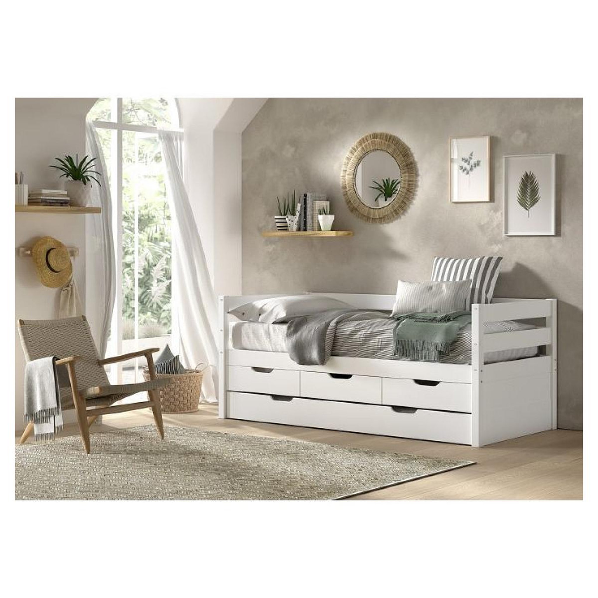 Voir la diapositive 2 : Vipack Lit capitaine margrit 90x200cm blanc avec rangements – vipack