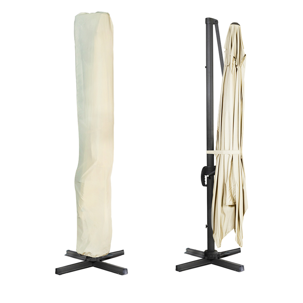 ID MARKET Parasol déporté inclinable rotatif 360 CALVI écru 3x4 M avec housse