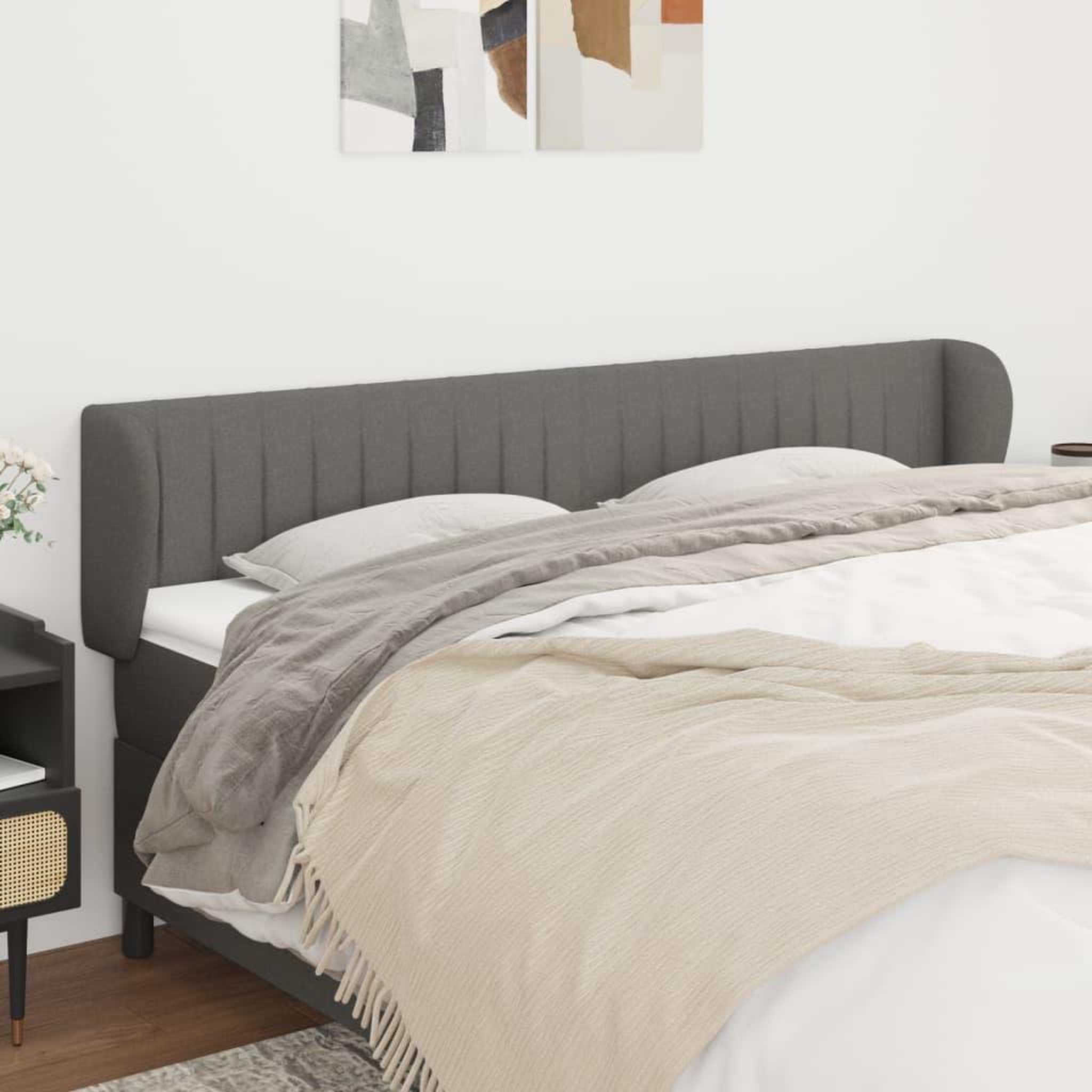 Voir la diapositive 1 : VIDAXL Tete de lit avec oreilles Gris fonce 163x23x78/88 cm Tissu