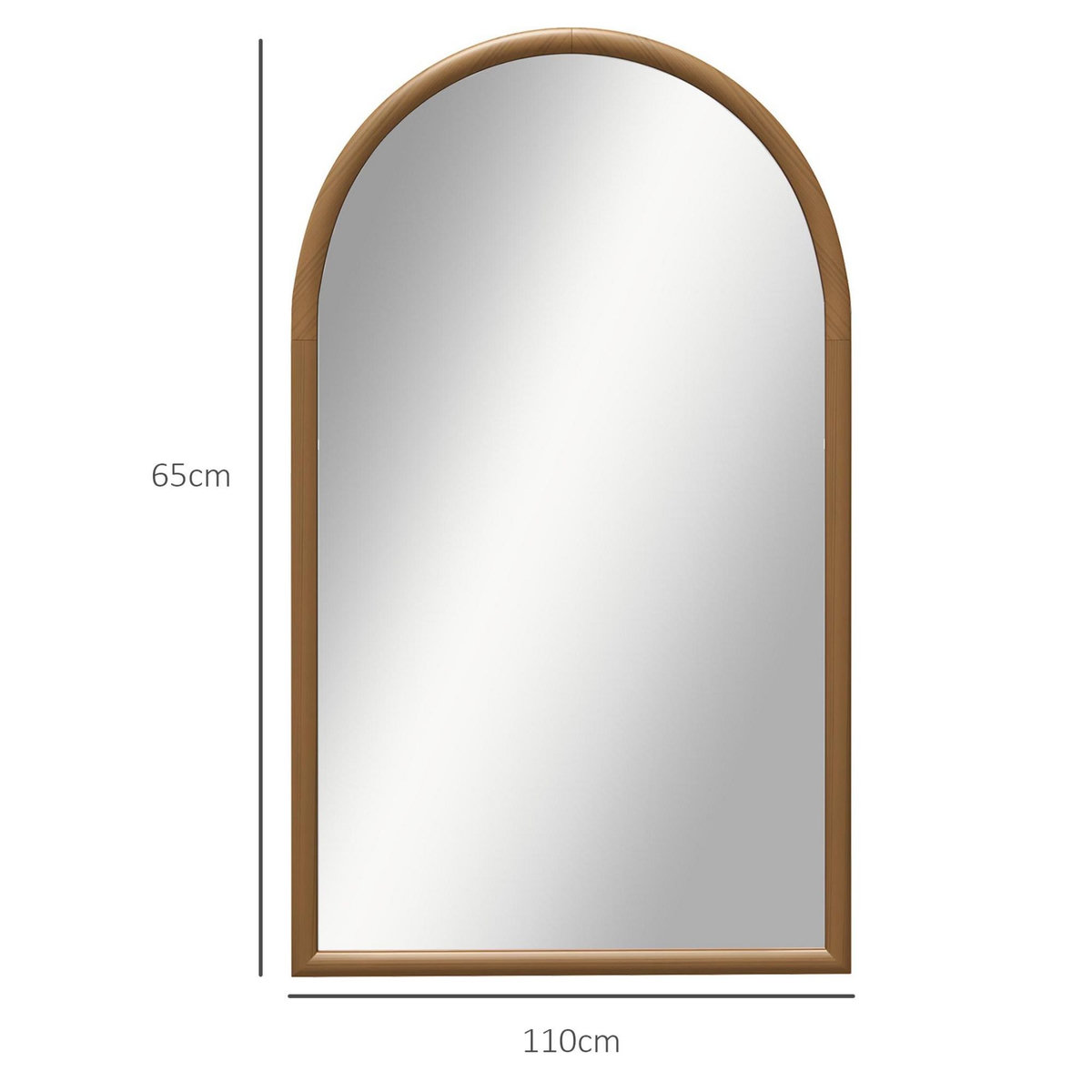 HOMCOM Miroir mural arche, 110 x 65 cm cadre en bois, miroir arqué pour le salon, la chambre, l'entrée, brun foncé