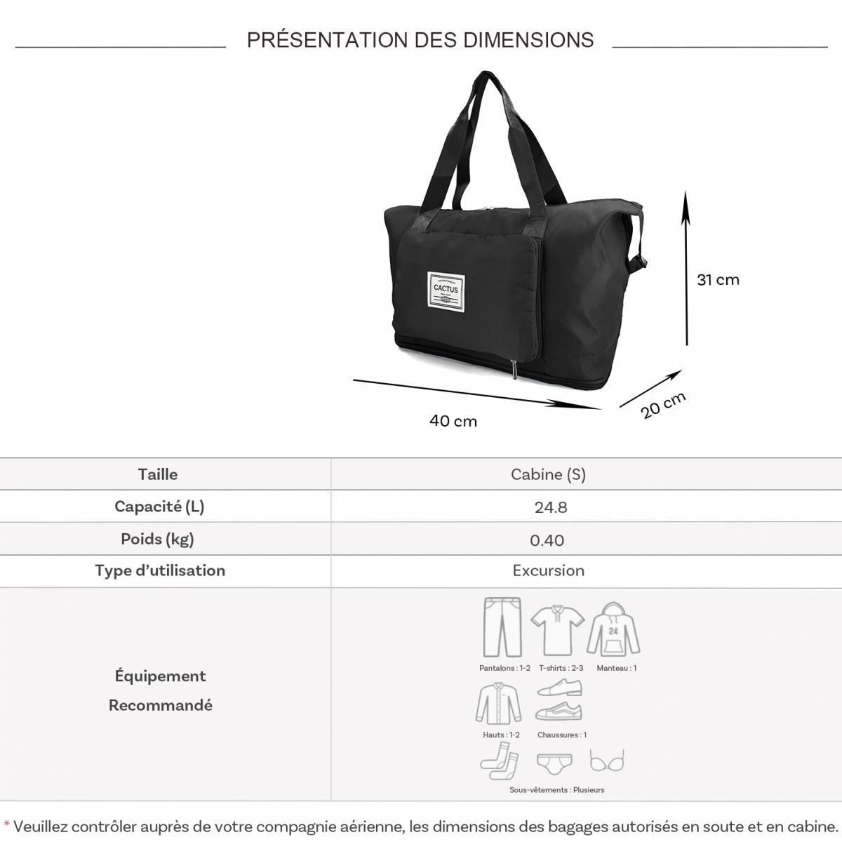 Cactus Sac de voyage week-end 24L pliable et déperlant sans roulettes