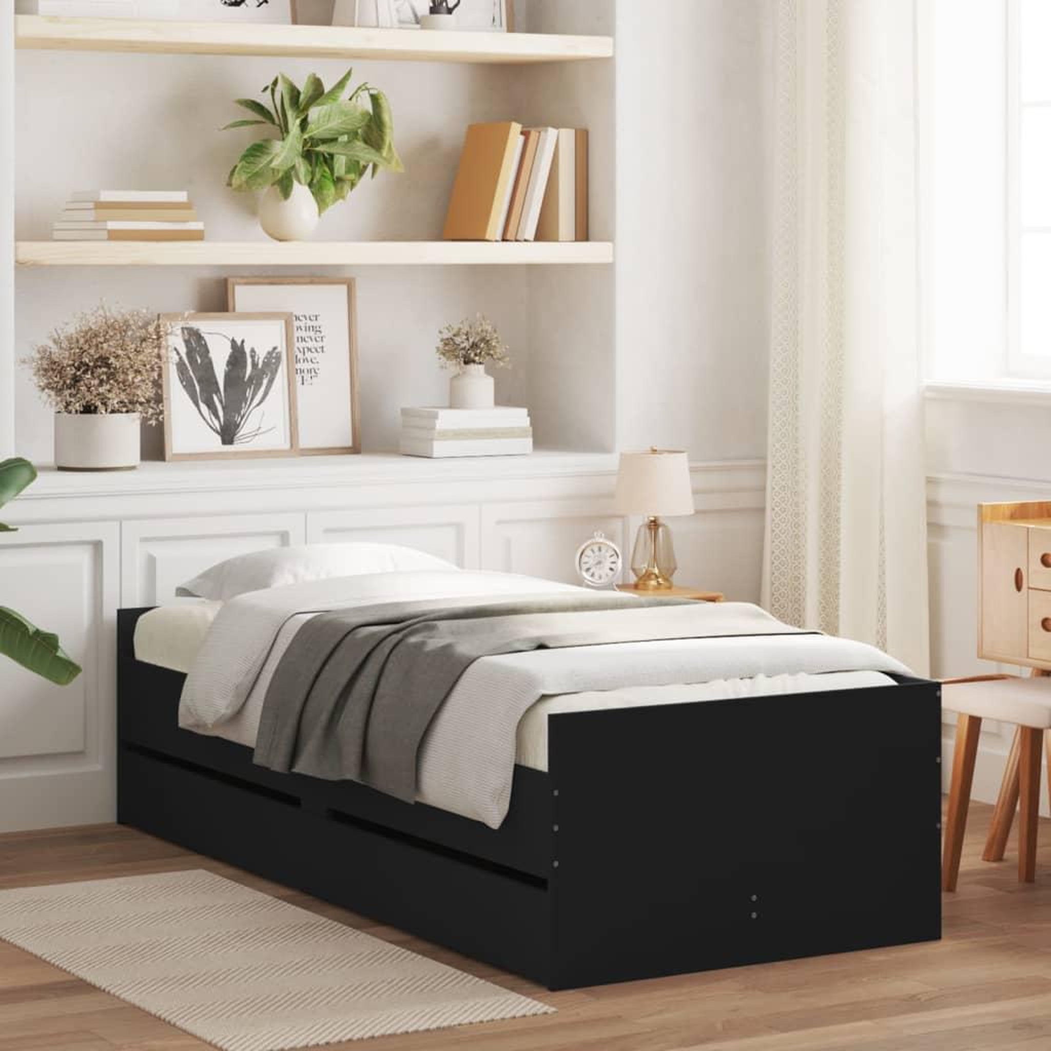 VIDAXL Cadre de lit avec tiroirs sans matelas noir 100x200 cm