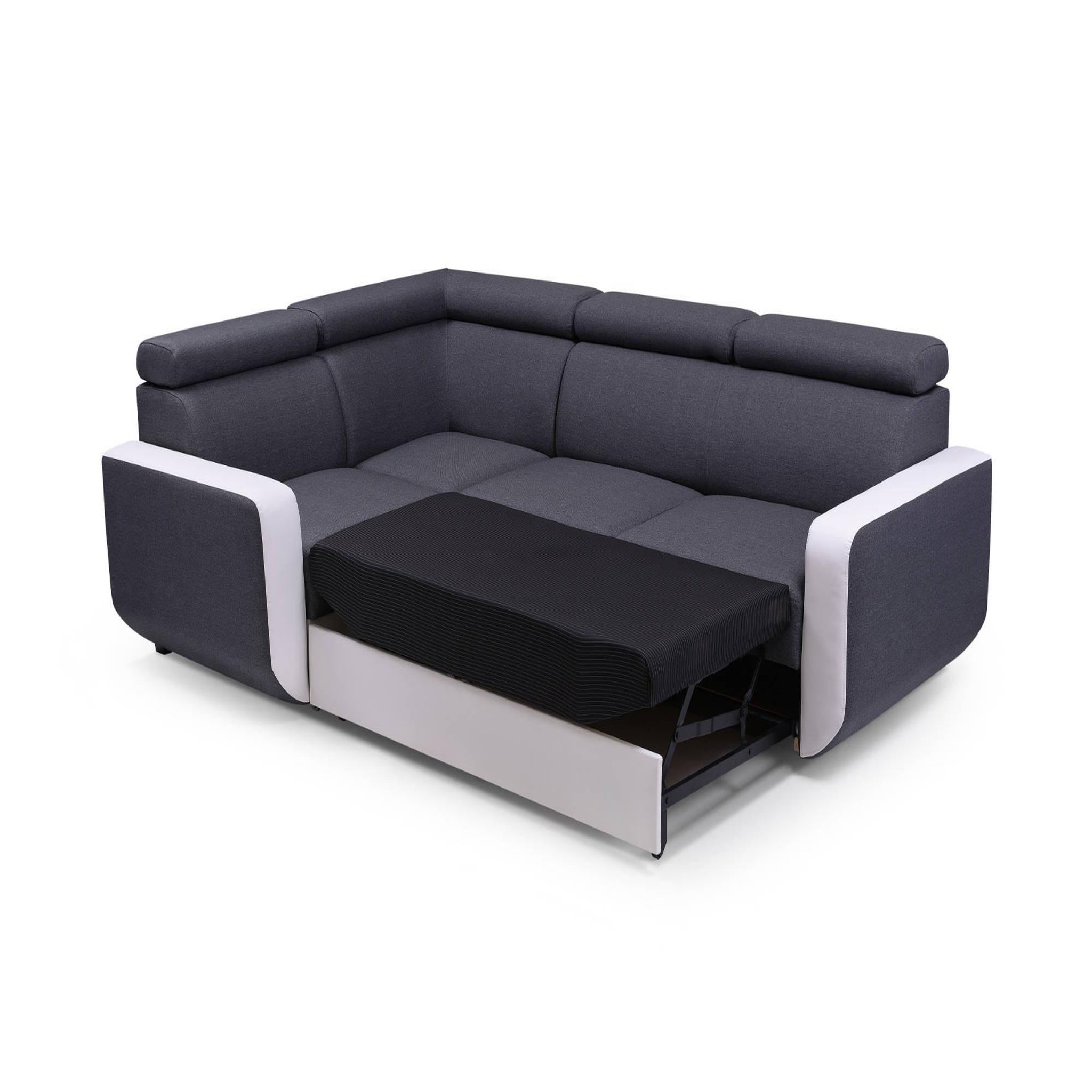 Voir la diapositive 2 : BEST MOBILIER Dustin - canapé d'angle l réversible - 5 places - convertible avec coffre - têtieres réglables