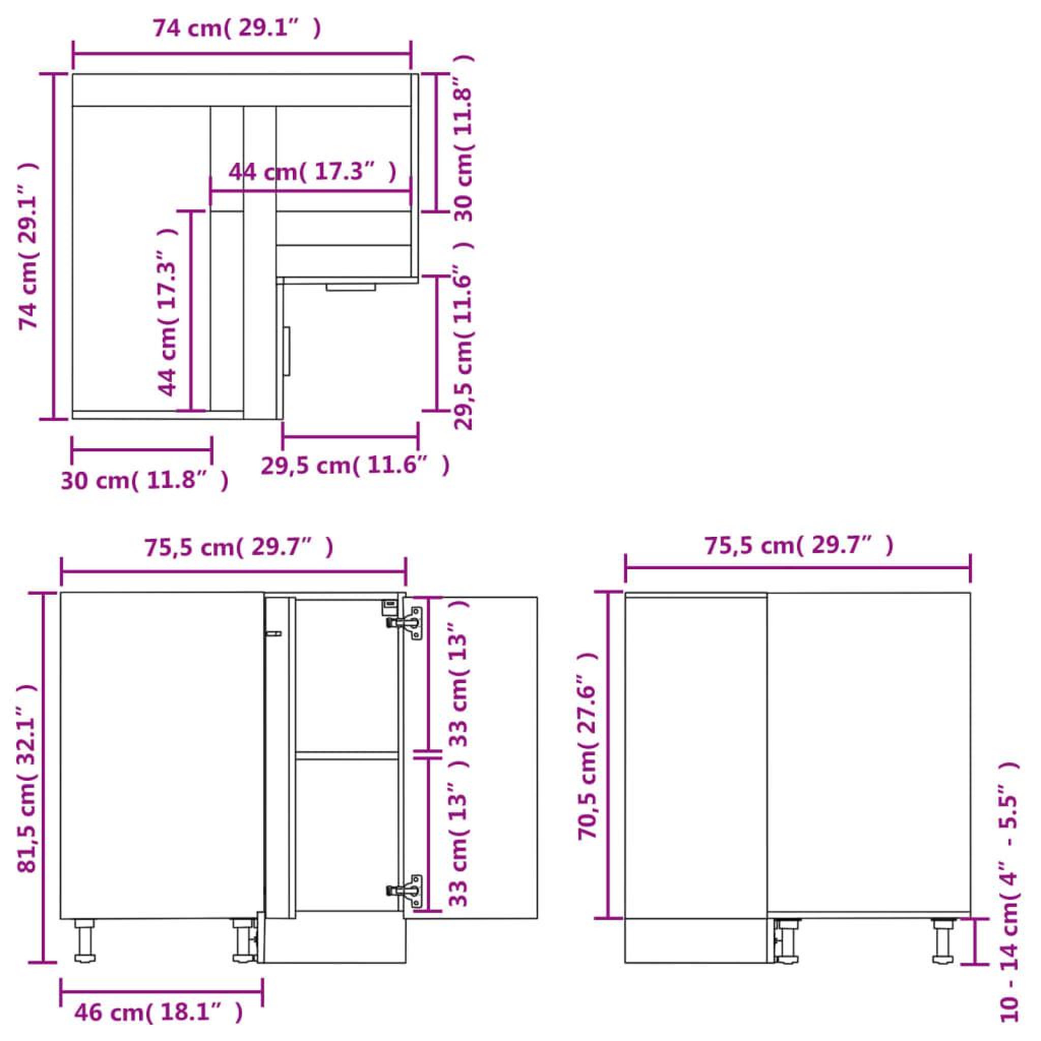 Voir la diapositive 6 : VIDAXL Armoire de plancher d'angle blanc brillant 75,5x75,5x81,5 cm