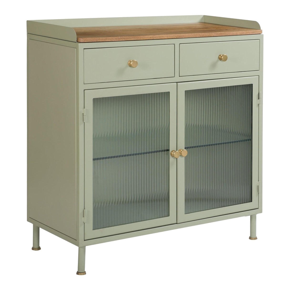 Rendez vous déco Buffet 2 portes 2 tiroirs en métal vert, manguier et verre-Marnie