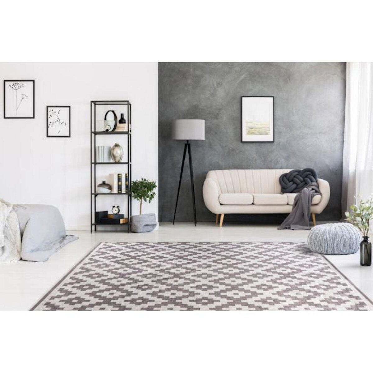 Paris Prix Tapis Géométrique à Poils Courts  Sally  Taupe