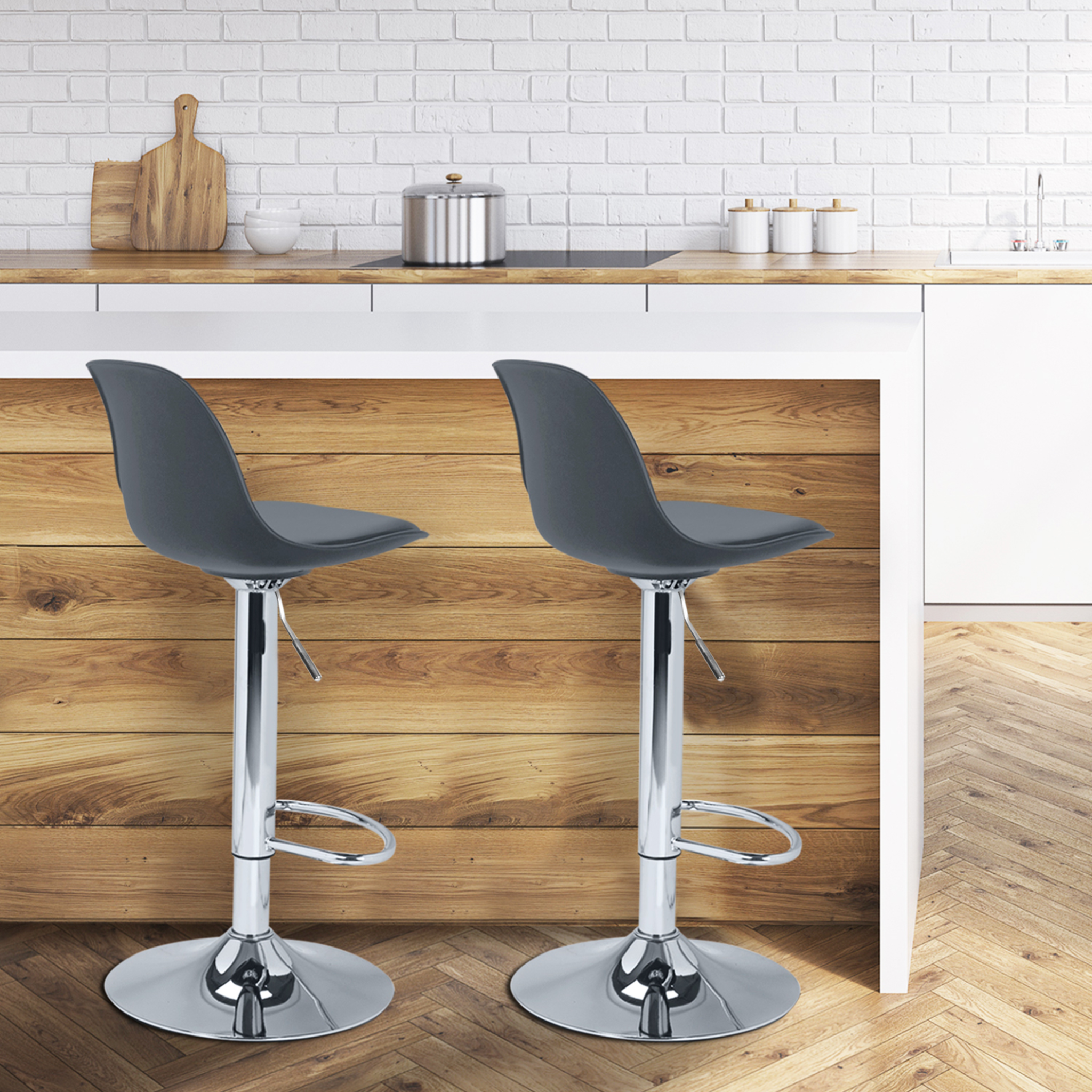 Voir la diapositive 2 : ID MARKET Lot de 2 tabourets de bar karl design gris