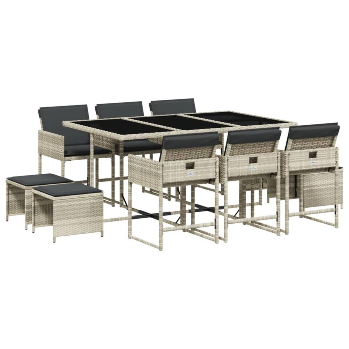 VIDAXL Ensemble a manger de jardin 11pcs avec coussins gris poly rotin