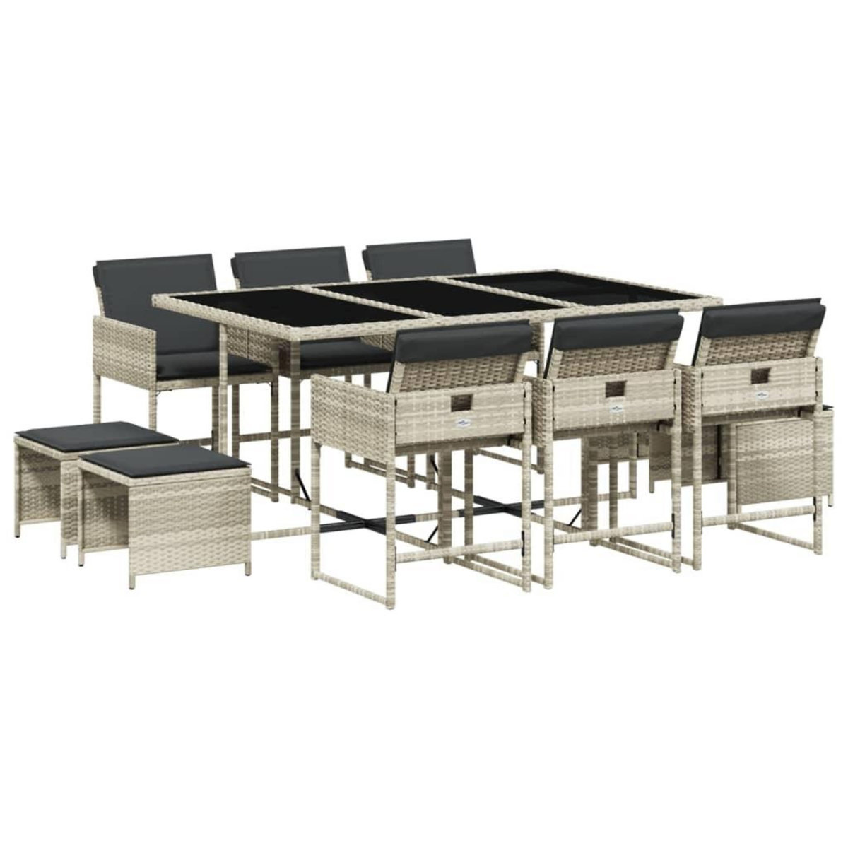 VIDAXL Ensemble a manger de jardin 11pcs avec coussins gris poly rotin