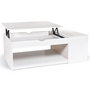 Voir la diapositive 1 : ID MARKET Table basse plateau relevable rectangulaire ELEA avec coffre bois blanc