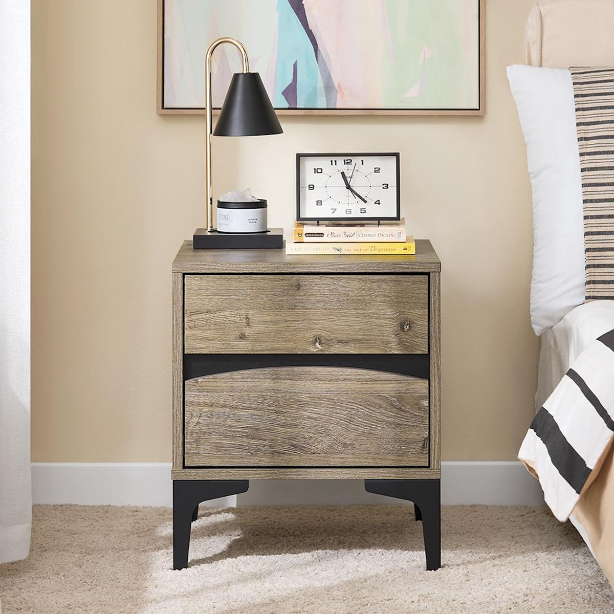 SOBUY SoBuy - Table De Chevet à 2 tiroirs - Brun Clair - 40x40x47cm - Moderne - FBT165-N