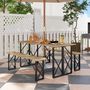 Voir la diapositive 2 : OUTSUNNY Ensemble table et 2 bancs en bois 6 personnes - table 160 cm avec espace parasol - acier épicéa