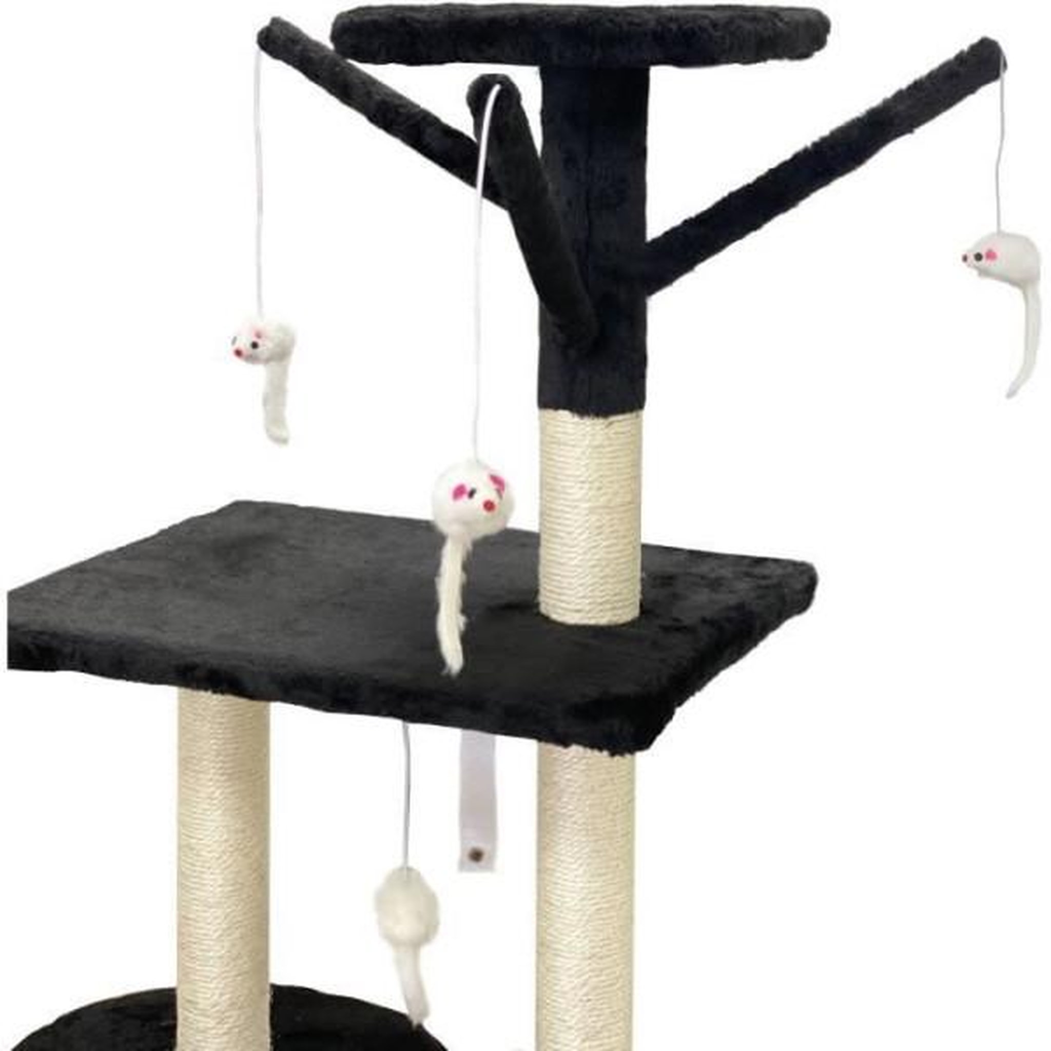 Voir la diapositive 4 : MARKET24 JIPSY Arbre a chat noir 79 x 34 x 138 cm - 3 plateformes, 1 perchoir, 1 niche, 1 escalier, poteaux a griffer