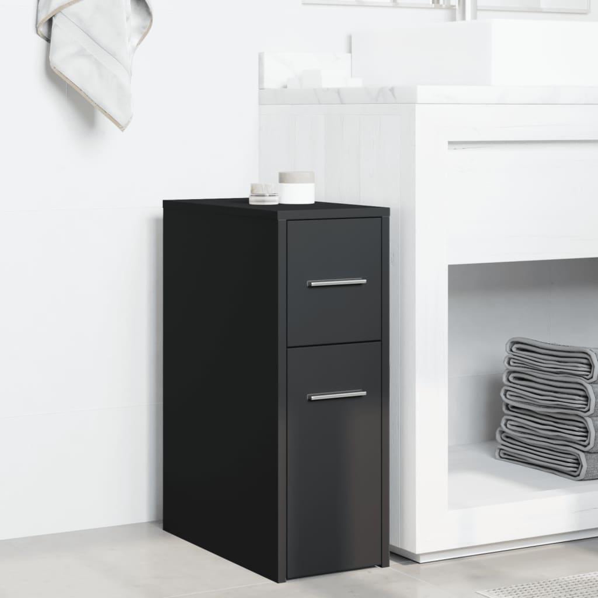 Voir la diapositive 3 : VIDAXL Armoire de salle de bain etroite avec roulettes noir