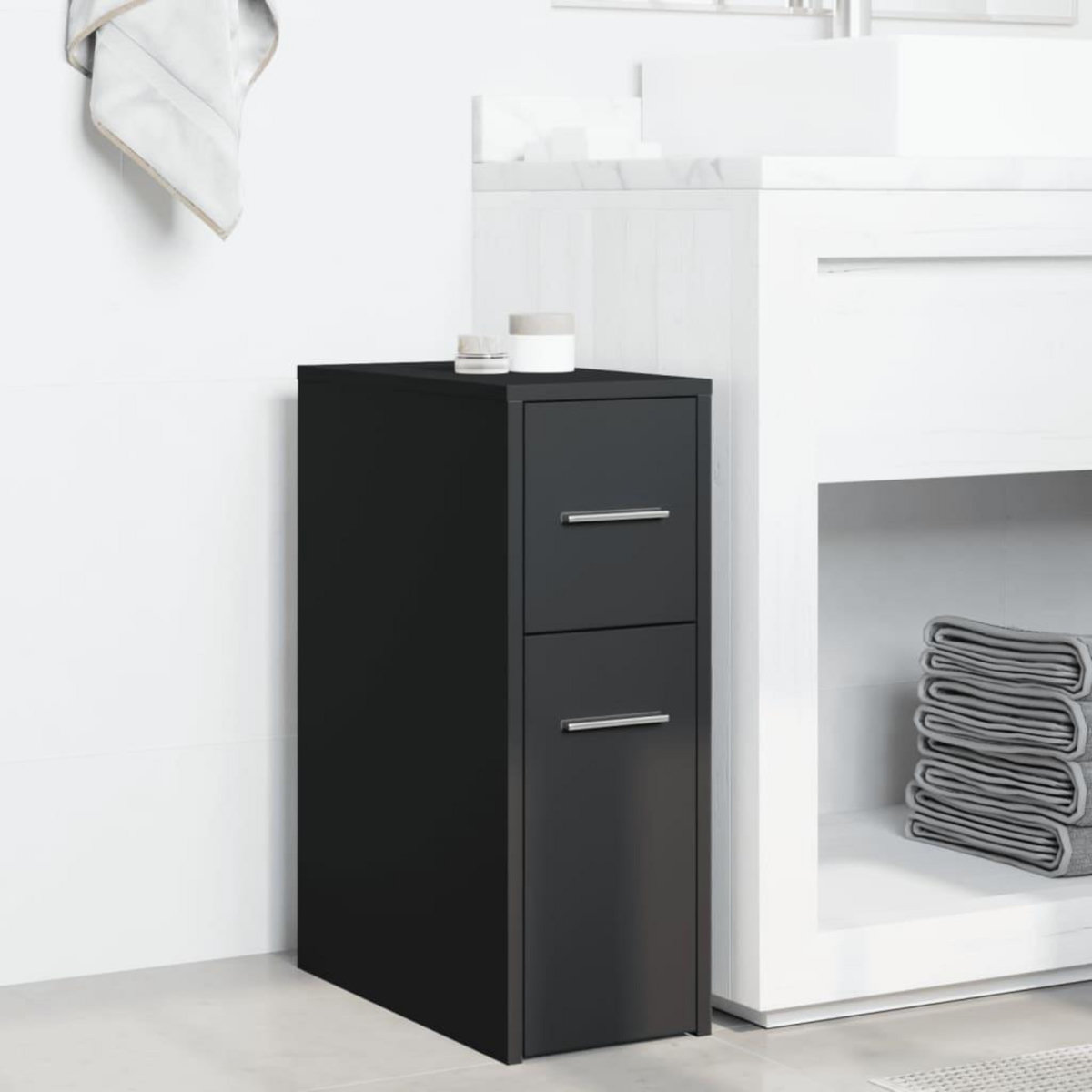 VIDAXL Armoire de salle de bain etroite avec roulettes noir