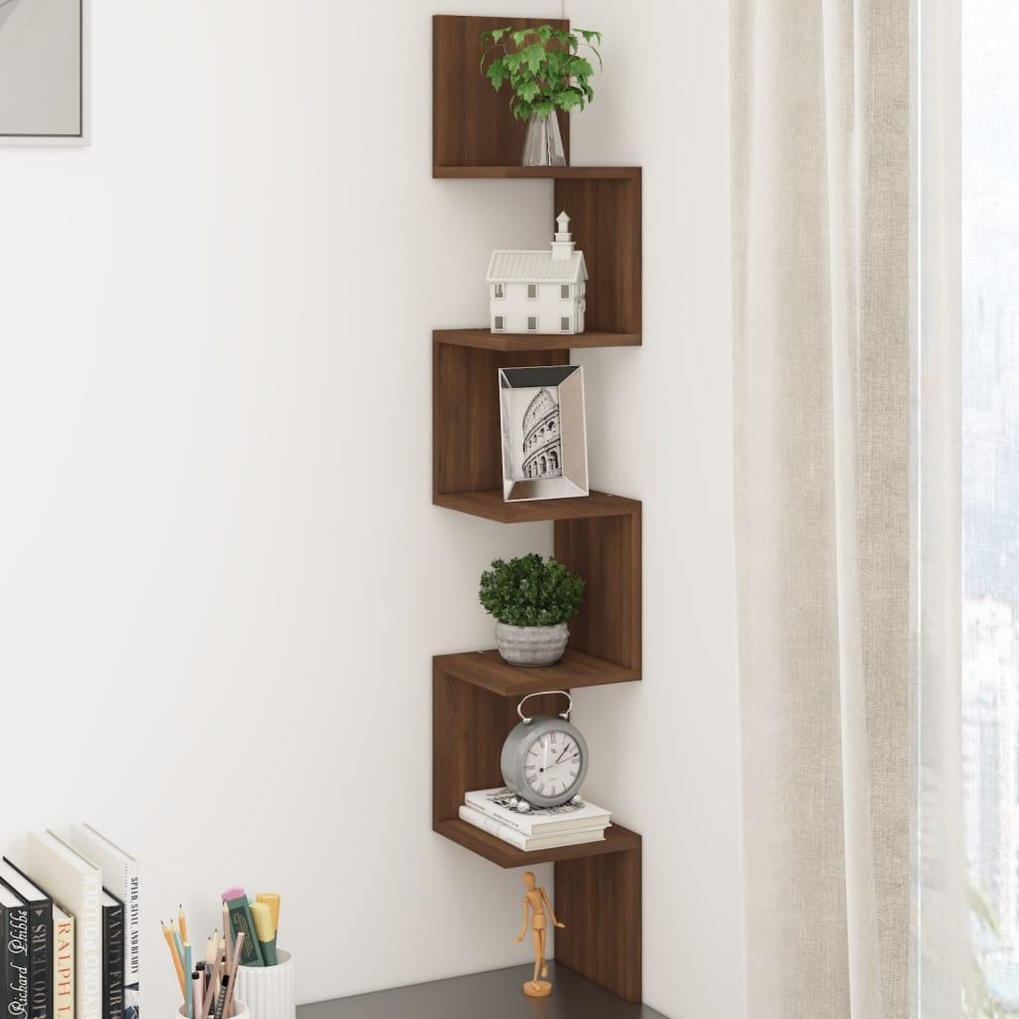 Voir la diapositive 1 : VIDAXL Etagere d'angle murale Chene brun 20x20x127,5cm Bois ingenierie
