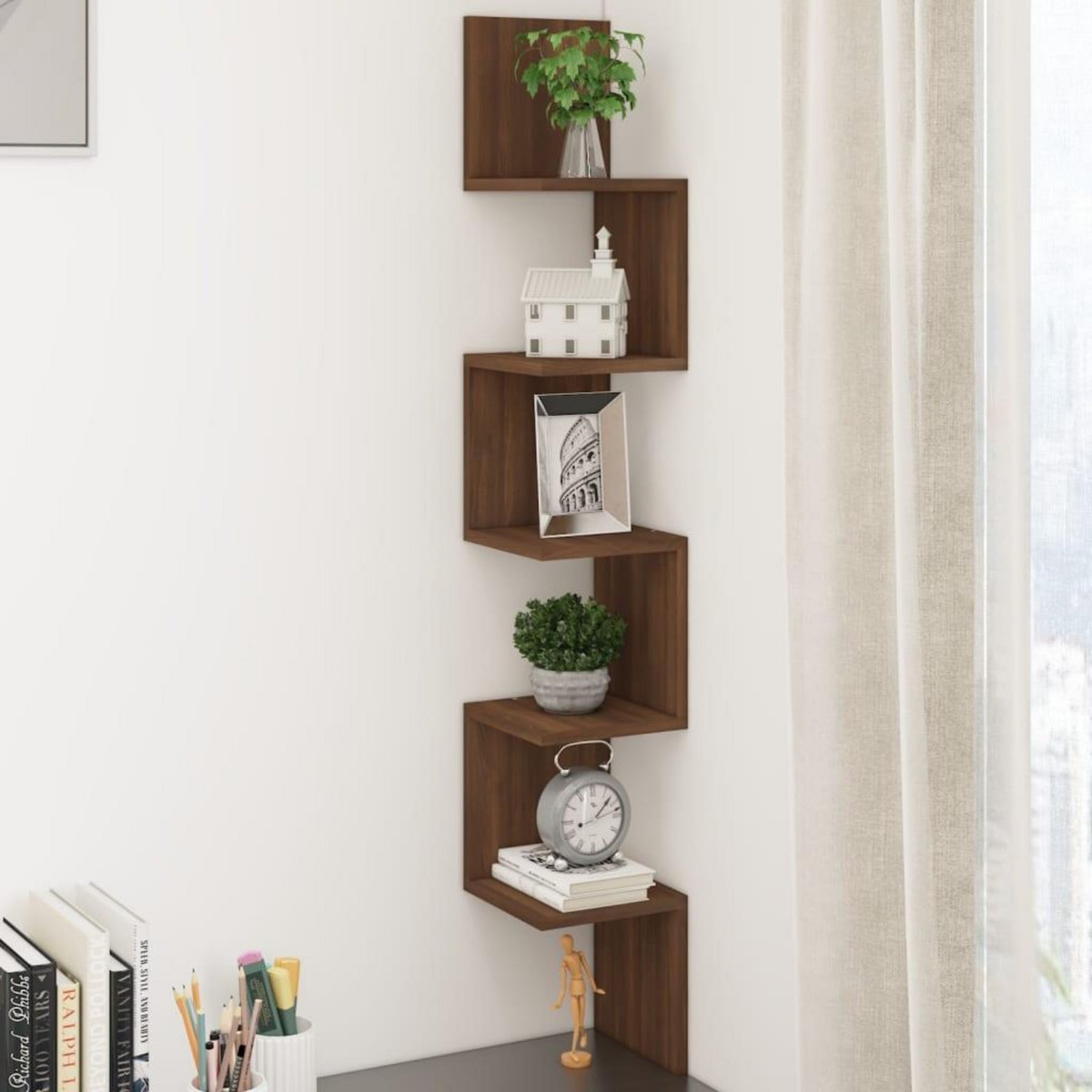 VIDAXL Etagere d'angle murale Chene brun 20x20x127,5cm Bois ingenierie