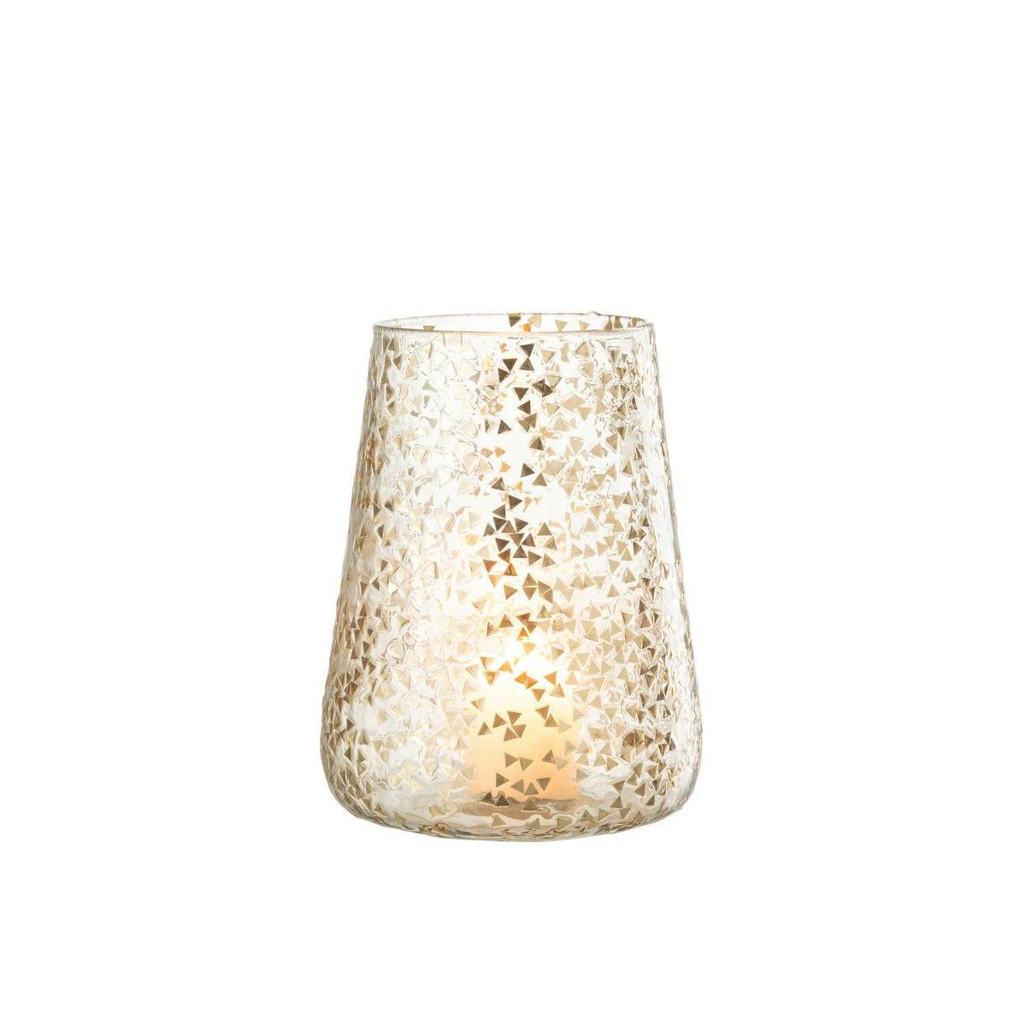 Voir la diapositive 2 : J-LINE Photophore en verre  triangle  23cm transparent & or