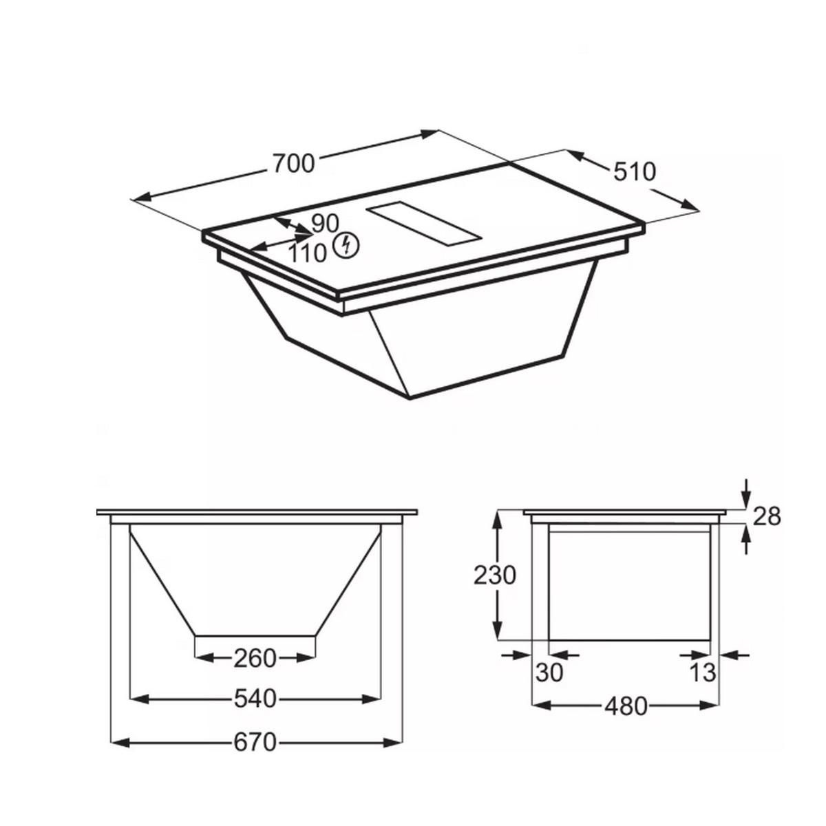 ELECTROLUX Table de cuisson aspirante induction 70cm 4feux 7350kw noir - KCC73443CZ