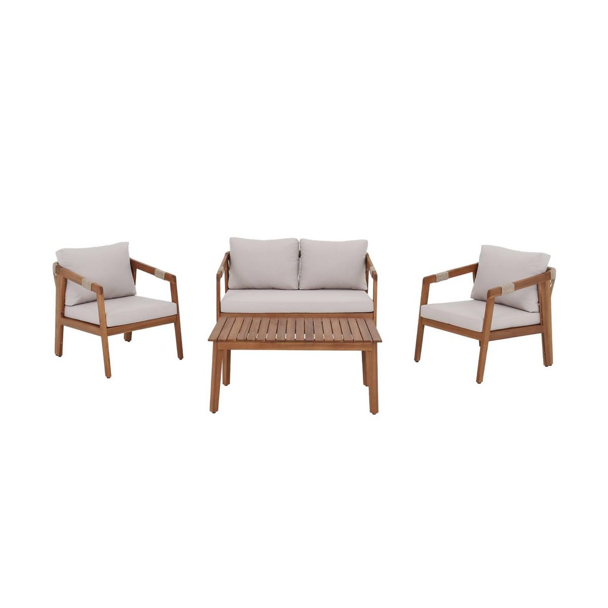 SWEEEK Salon de jardin en acacia 4 places beige avec cordes LOBERIA. table rectangulaire