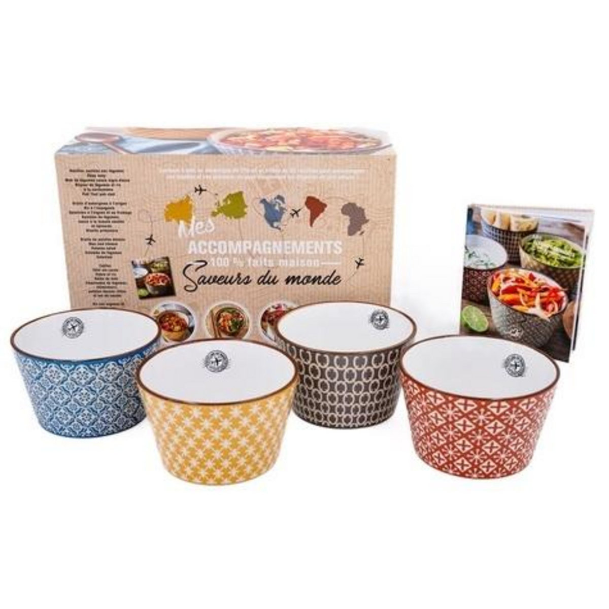 MES ACCOMPAGNEMENTS 100 % FAITS MAISON - SAVEURS DU MONDE. COFFRET AVEC 4 BOLS EN CERAMIQUE DE 570 ML ET 1 LIVRE DE 25 RECETTES, Hémon Albane
