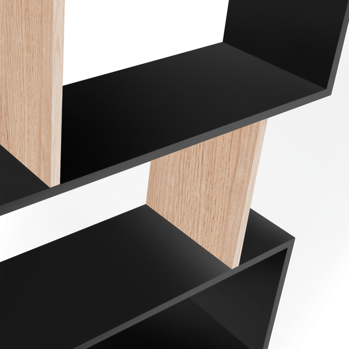 ID MARKET Etagère bibliothèque SOFIA forme S bois façon hêtre et noir 189 cm