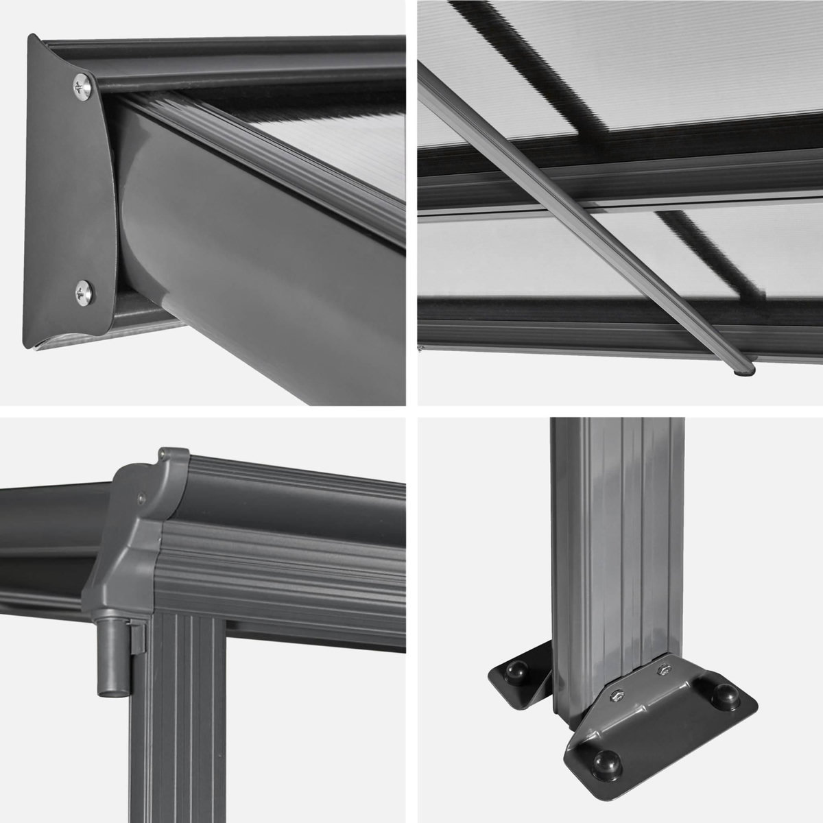SWEEEK Pergola murale 3x5m anthracite en aluminium et polycarbonate avec gouttière. pergola adossée